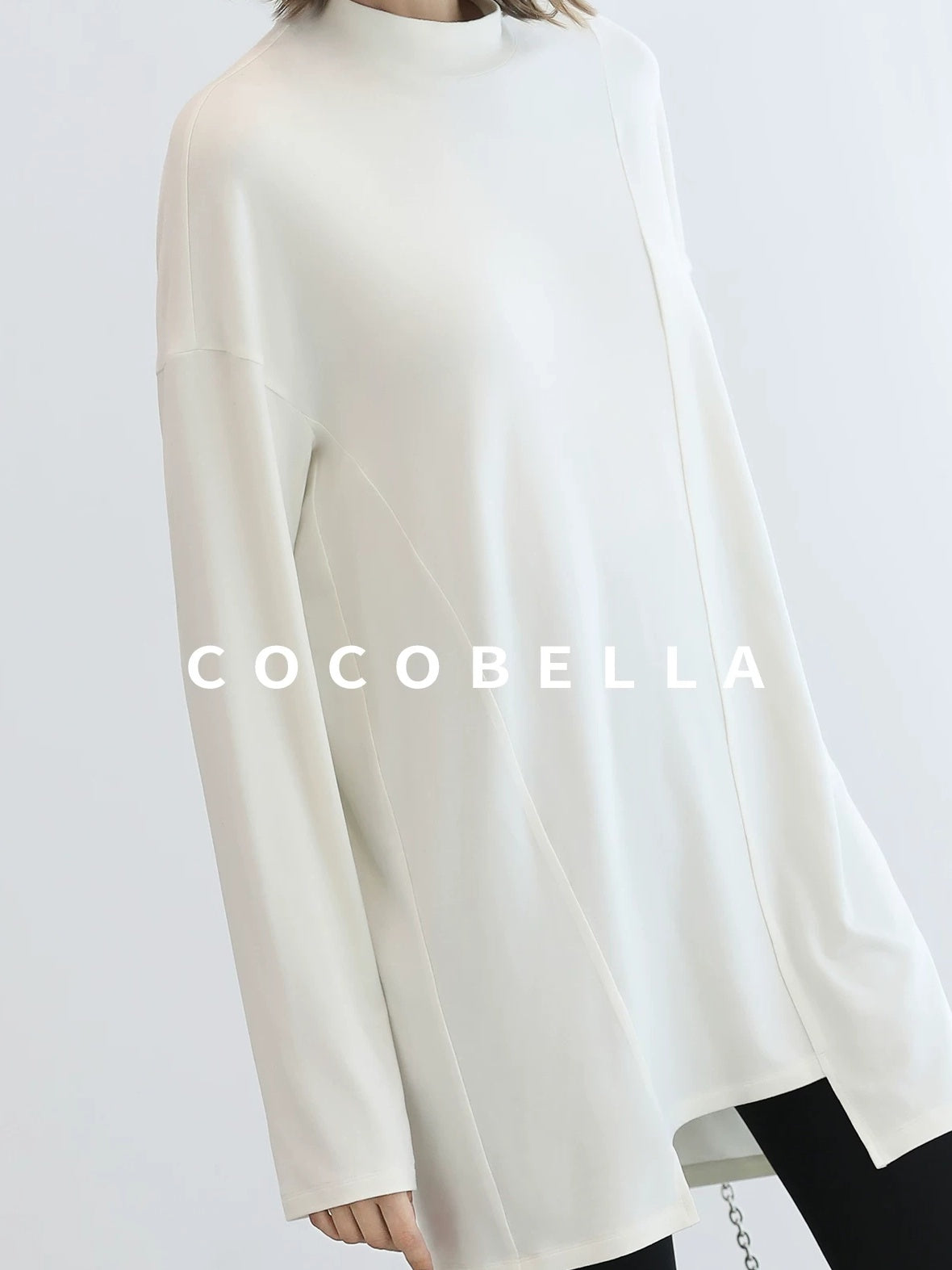 COCOBELLA Brushed Viscose Anti Static Minimalist Loose High Neck Women Long Sleeve T-Shirts