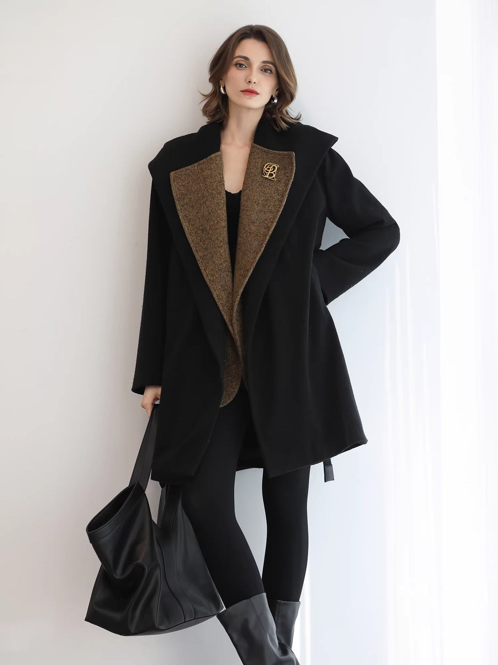 COCOBELLA_Brushed_Wool_Blend_Patchwork_Straight_Fit_Office_Hooded_Coats_MISSTT