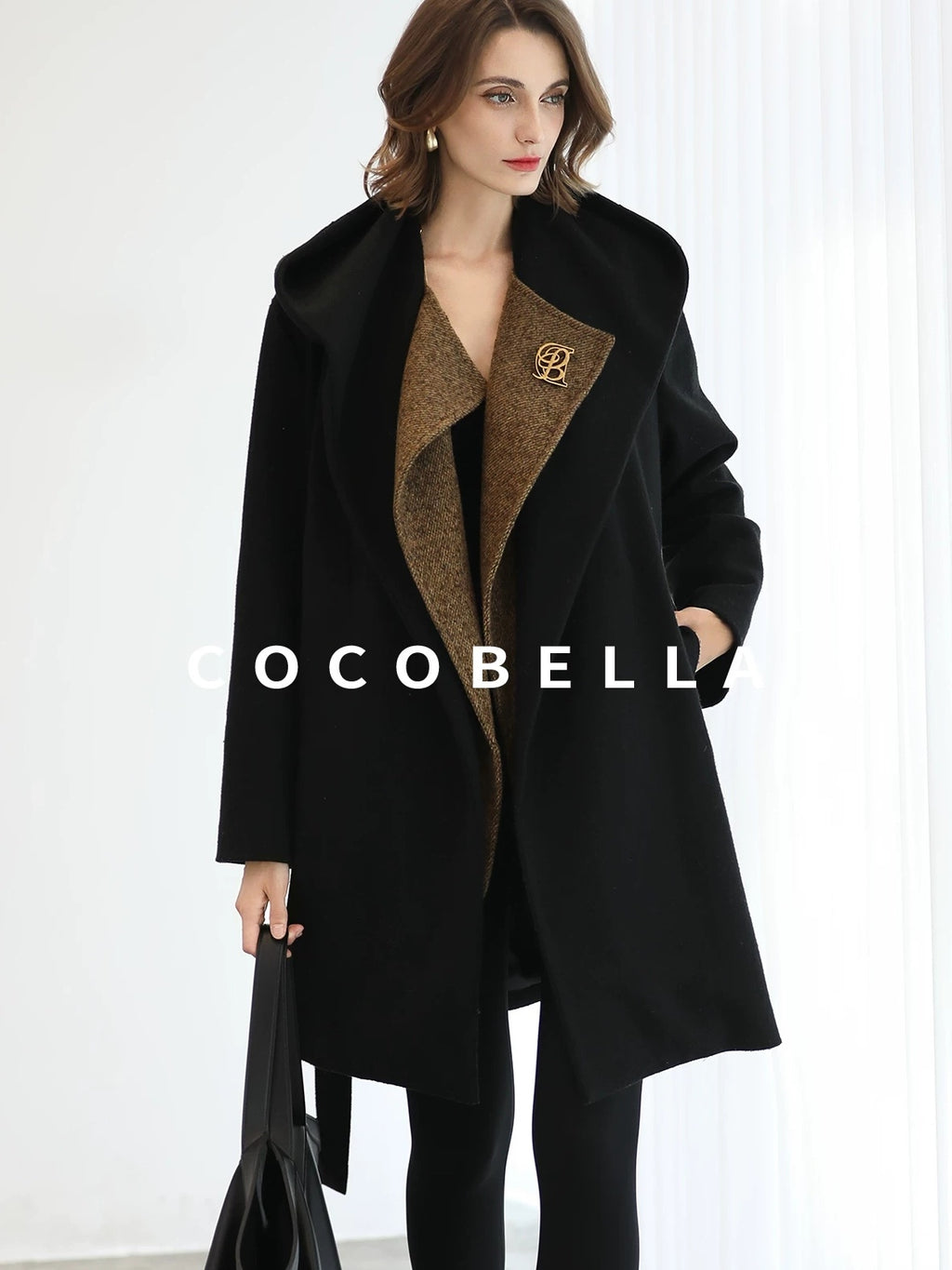 COCOBELLA Brushed Wool Blend Patchwork Straight Fit Office Hooded Coats
