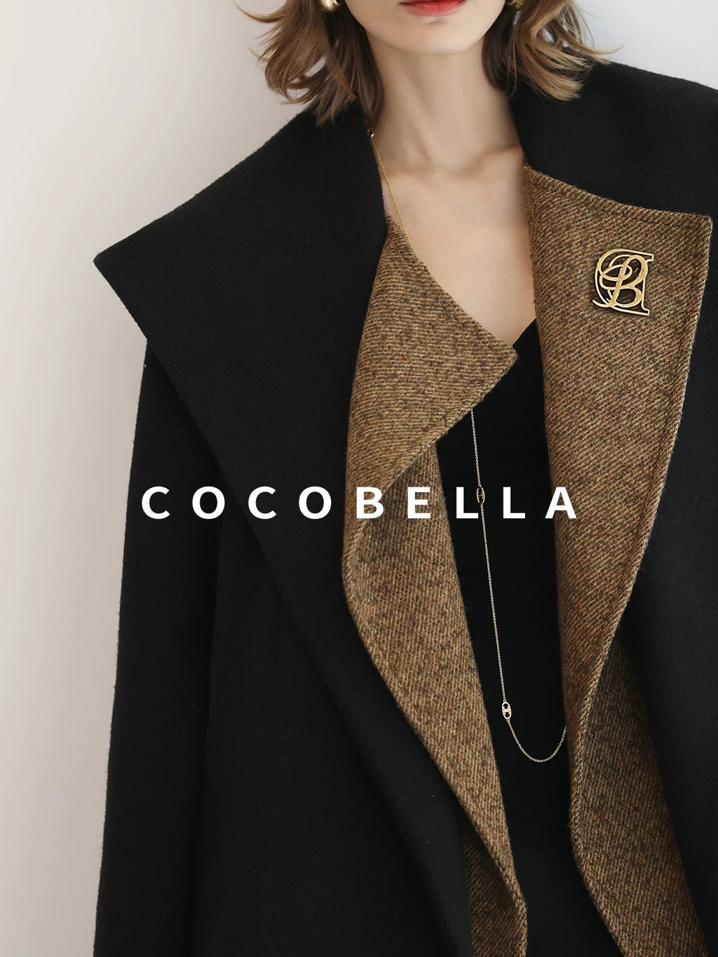 COCOBELLA Brushed Wool Blend Patchwork Straight Fit Office Hooded Coats