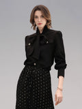 COCOBELLA_Chic_Office_Long_Sleeve_Button_Tie_Straight_Women_Solid_Black_Polyester_T-Shirts_MISSTT
