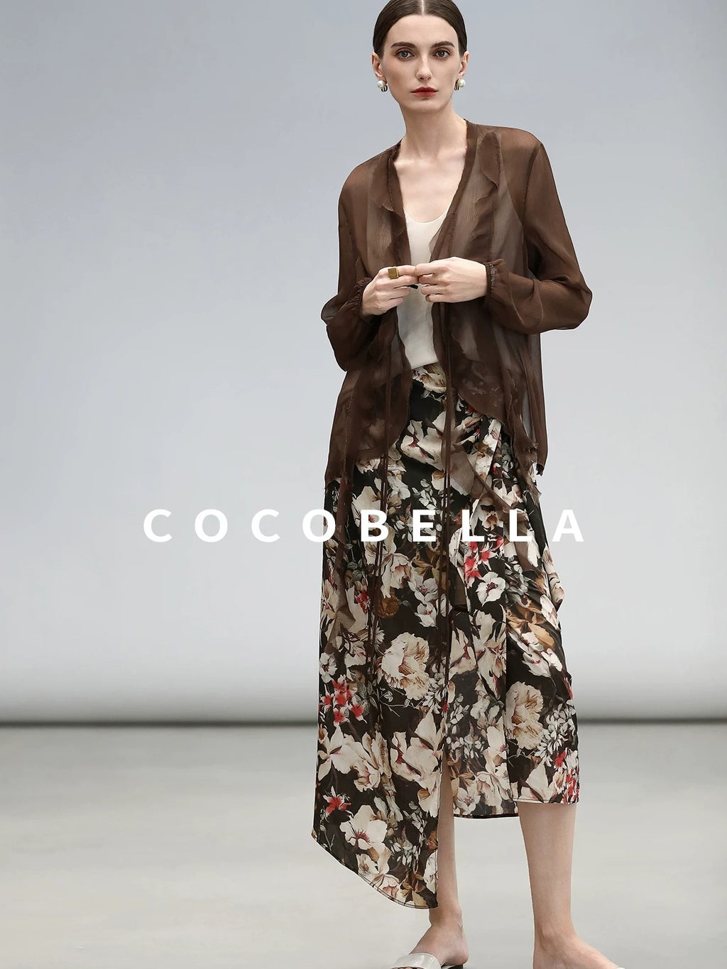 COCOBELLA Chiffon Ruffle Slim Fit Long Sleeve Ladylike Commuter Cardigan Women Shirts