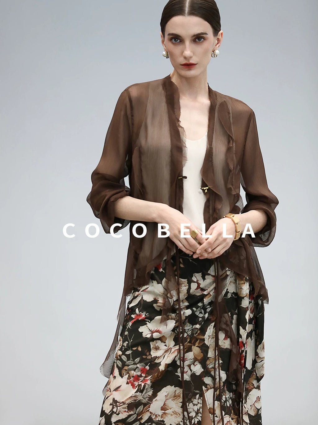 COCOBELLA Chiffon Ruffle Slim Fit Long Sleeve Ladylike Commuter Cardigan Women Shirts