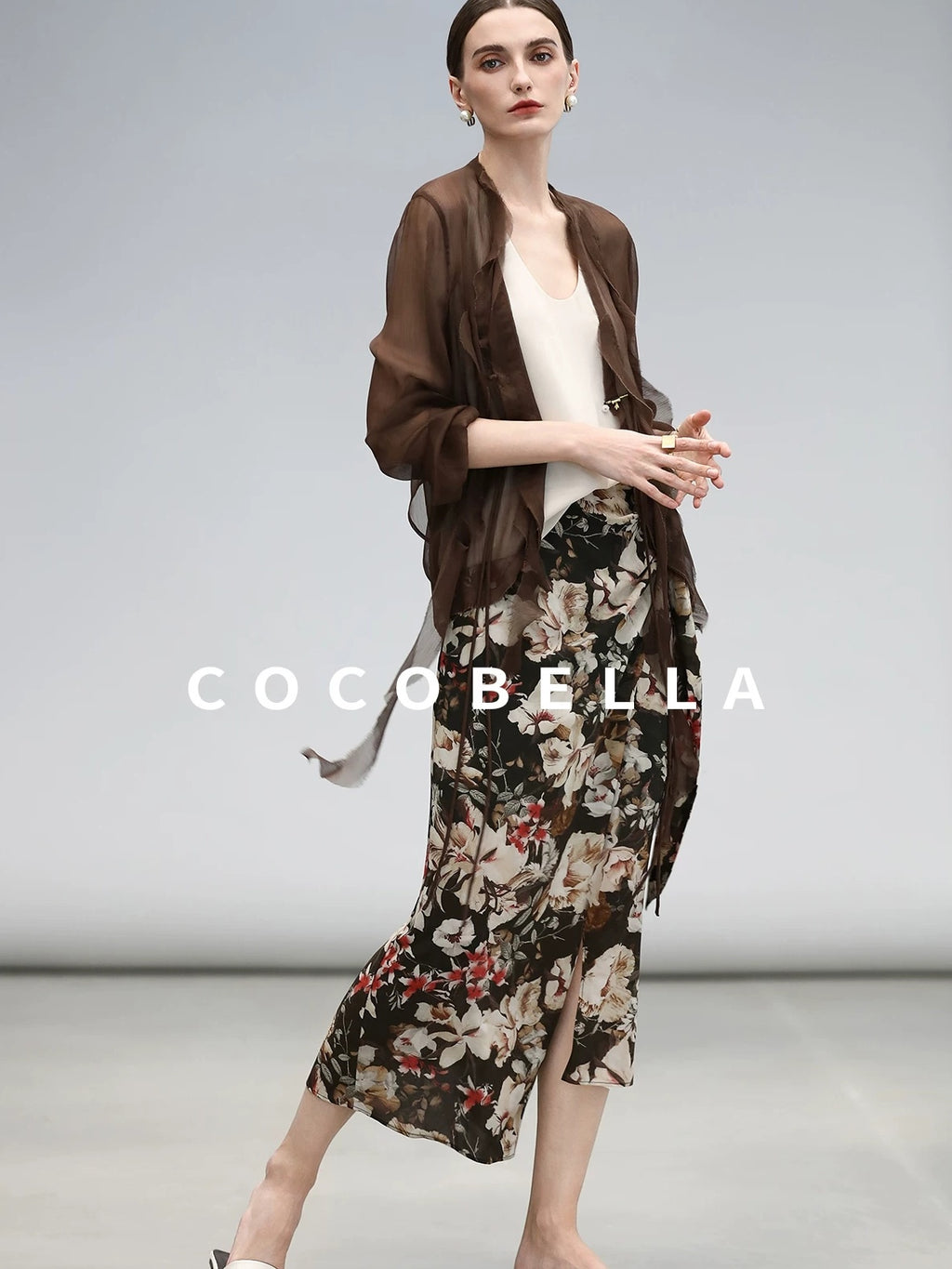 COCOBELLA Chiffon Ruffle Slim Fit Long Sleeve Ladylike Commuter Cardigan Women Shirts