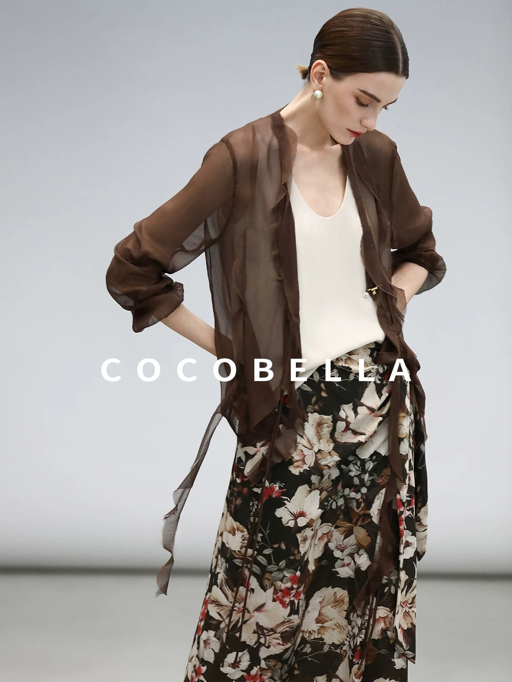 COCOBELLA Chiffon Ruffle Slim Fit Long Sleeve Ladylike Commuter Cardigan Women Shirts