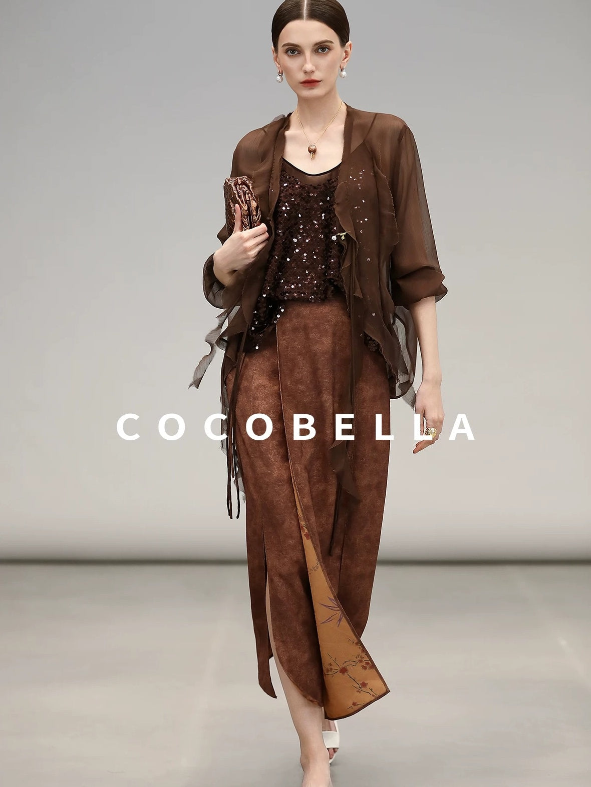 COCOBELLA Chiffon Ruffle Slim Fit Long Sleeve Ladylike Commuter Cardigan Women Shirts