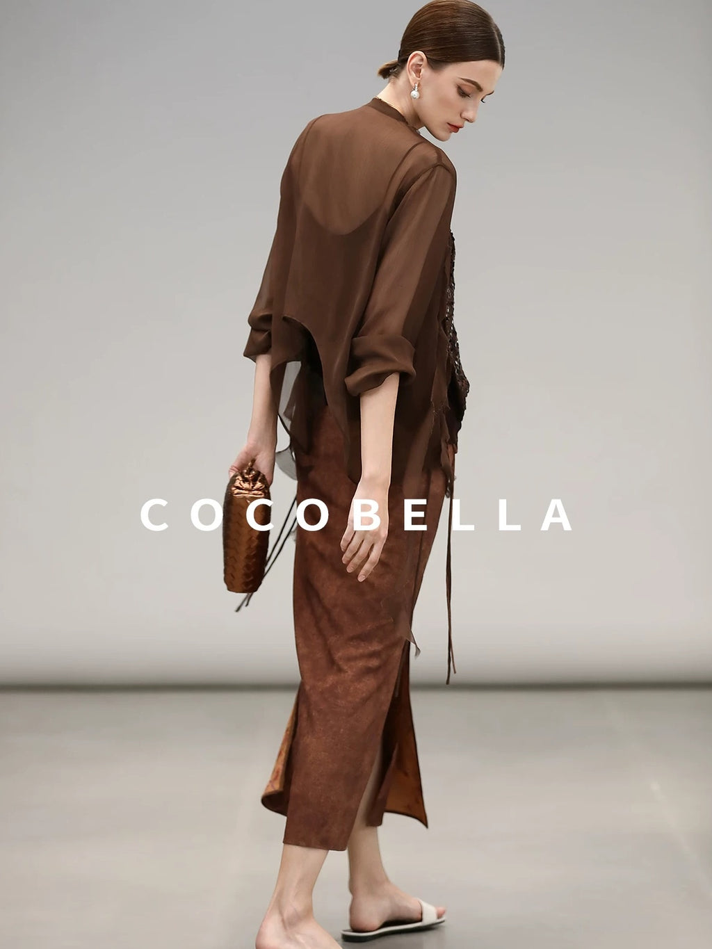 COCOBELLA Chiffon Ruffle Slim Fit Long Sleeve Ladylike Commuter Cardigan Women Shirts