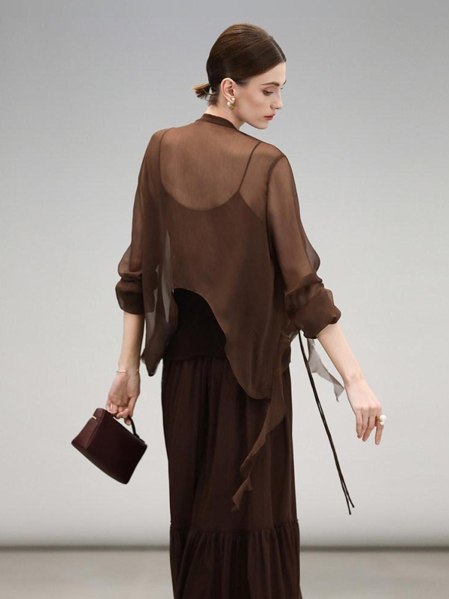 COCOBELLA Chiffon Ruffle Slim Fit Long Sleeve Ladylike Commuter Cardigan Women Shirts