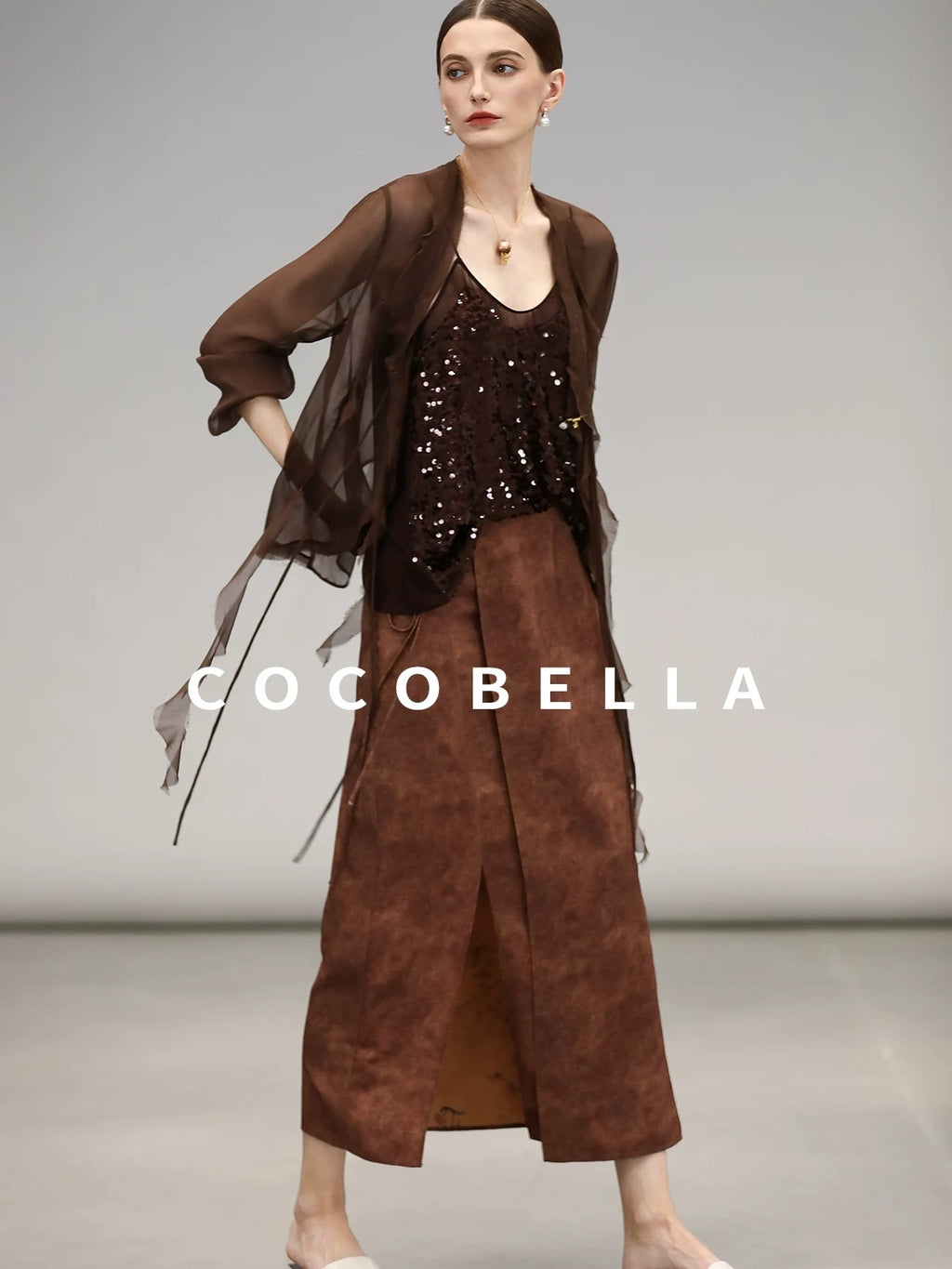 COCOBELLA Chiffon Ruffle Slim Fit Long Sleeve Ladylike Commuter Cardigan Women Shirts