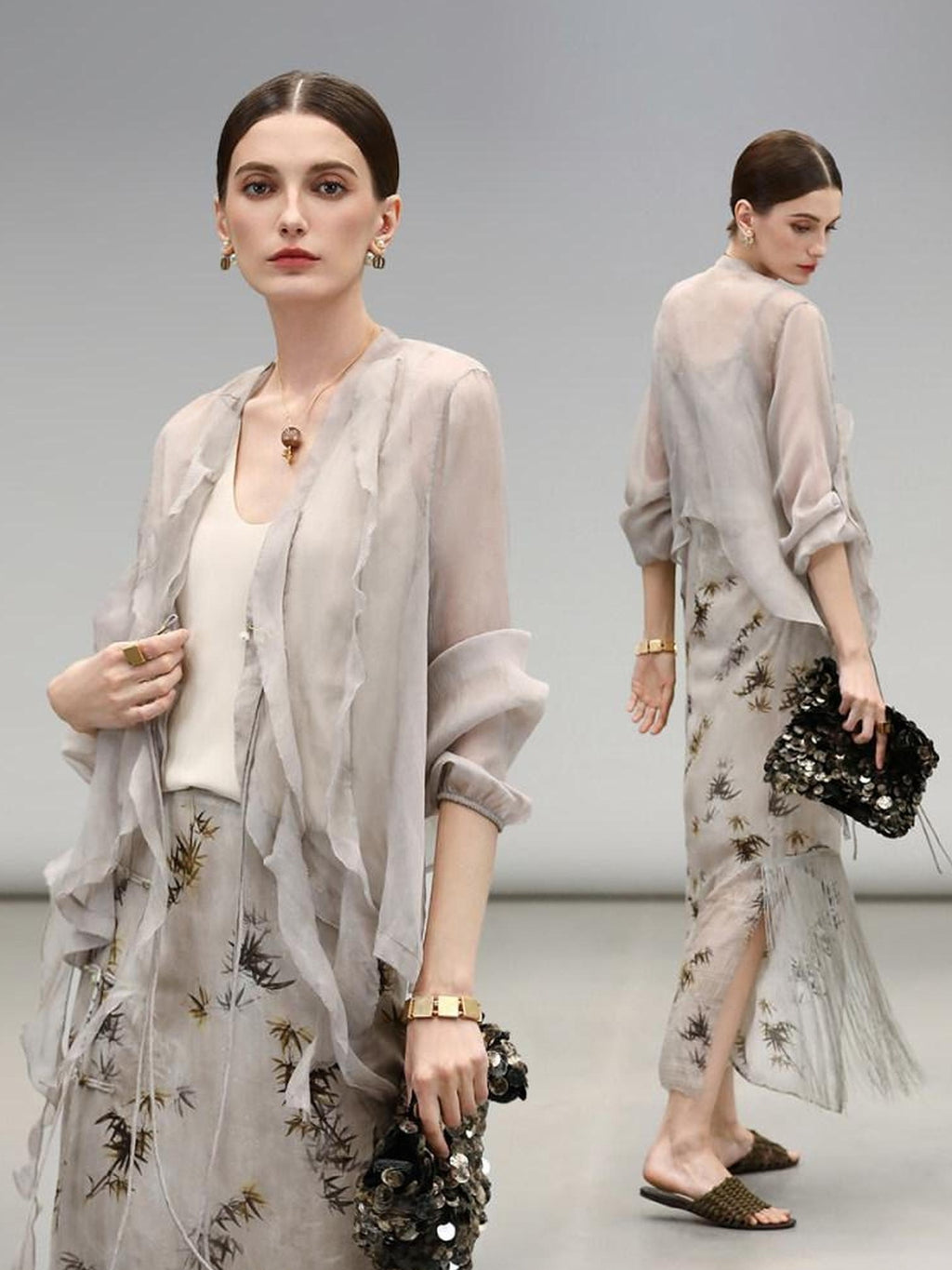 COCOBELLA Chiffon Ruffle Slim Fit Long Sleeve Ladylike Commuter Cardigan Women Shirts