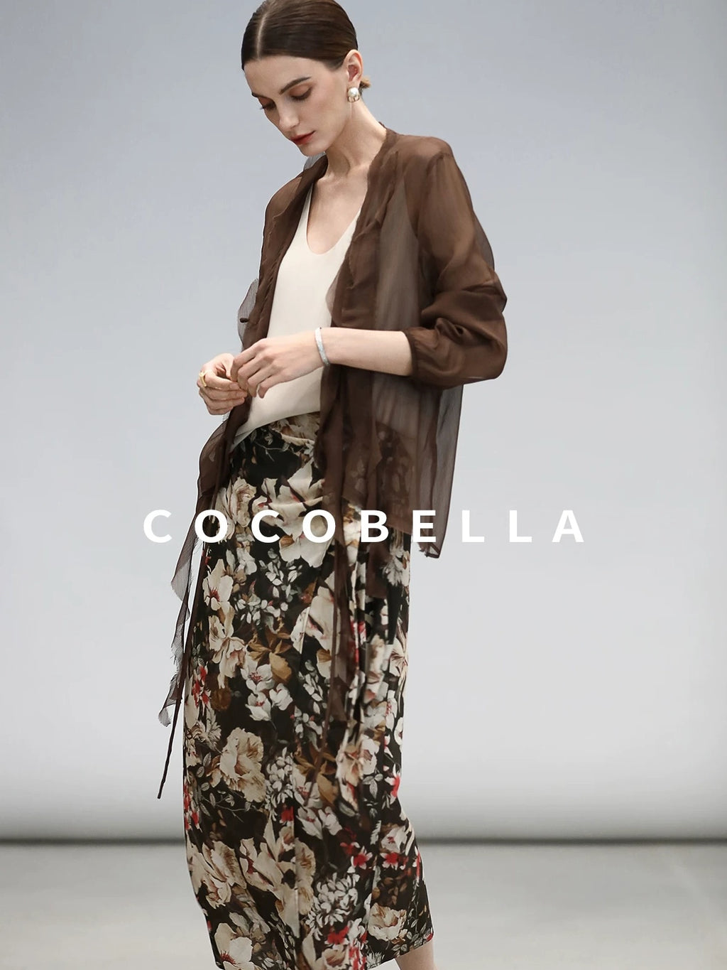 COCOBELLA Chiffon Ruffle Slim Fit Long Sleeve Ladylike Commuter Cardigan Women Shirts