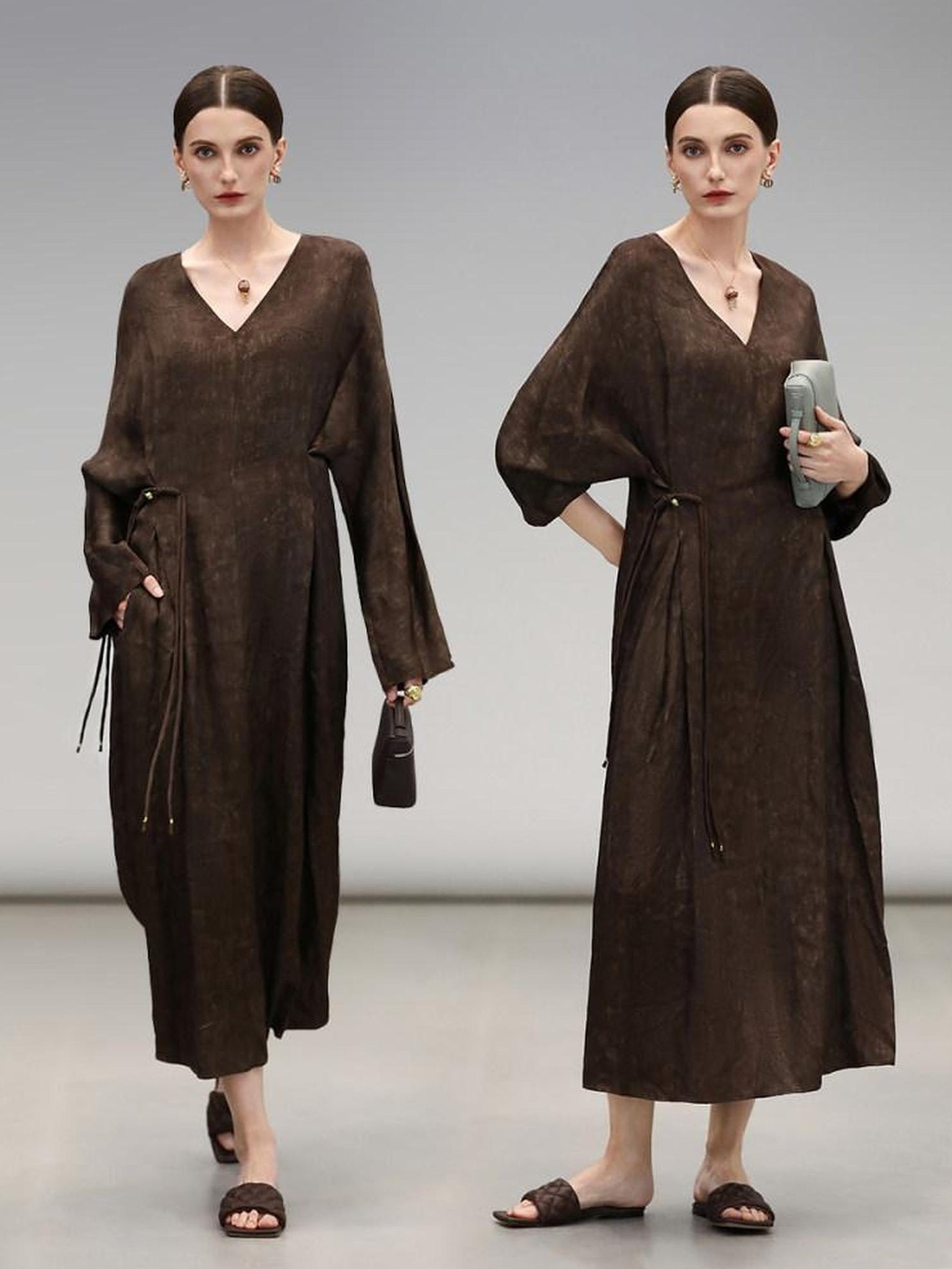 COCOBELLA Chinese Jacquard V Neck A Line Tassel Frog Button Cinched Waist Viscose Dresses