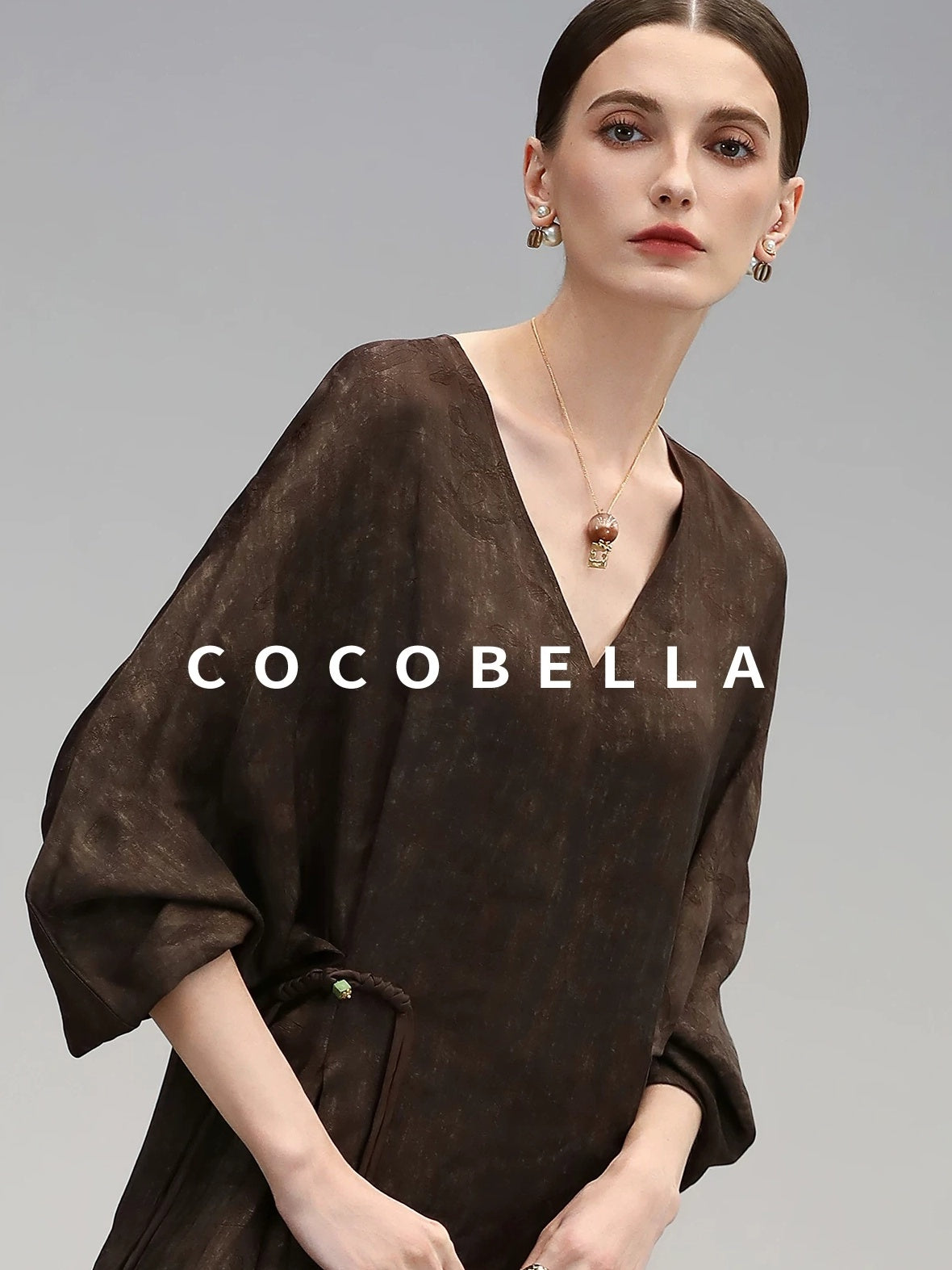 COCOBELLA Chinese Jacquard V Neck A Line Tassel Frog Button Cinched Waist Viscose Dresses