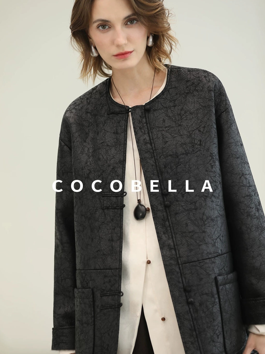 COCOBELLA Chinese Loose Button Long Sleeve Round Neck Midlength Casual Work T-Shirts