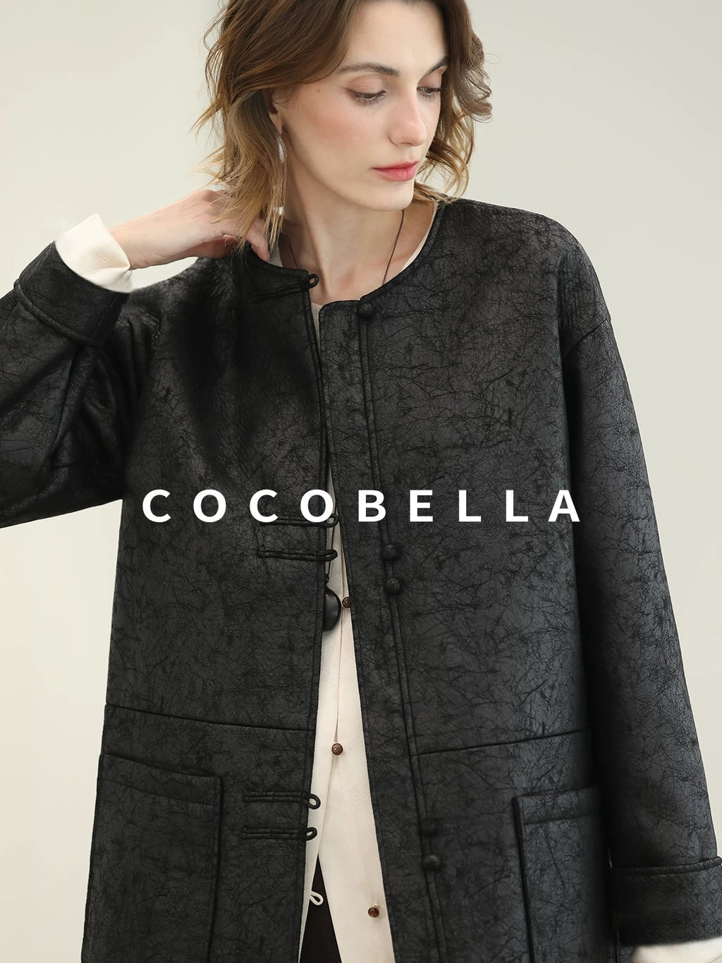 COCOBELLA Chinese Loose Button Long Sleeve Round Neck Midlength Casual Work T-Shirts