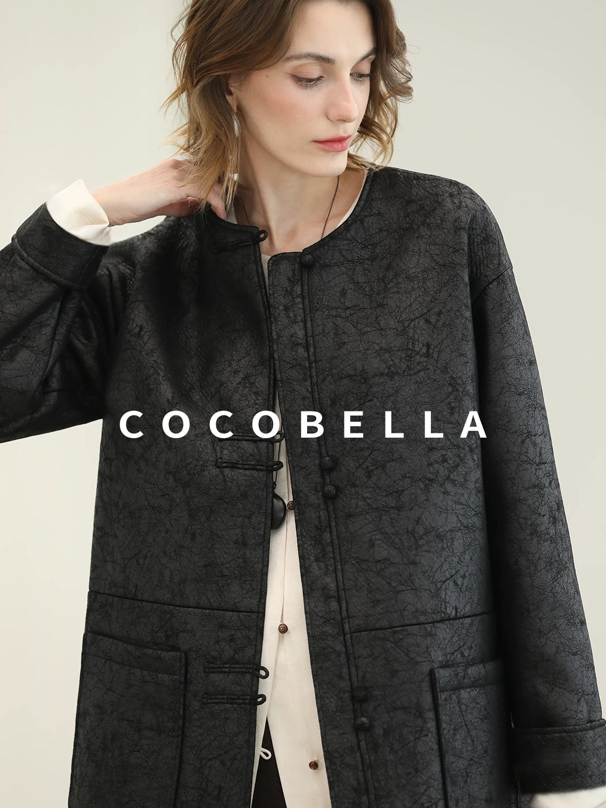 COCOBELLA Chinese Loose Button Long Sleeve Round Neck Midlength Casual Work T-Shirts