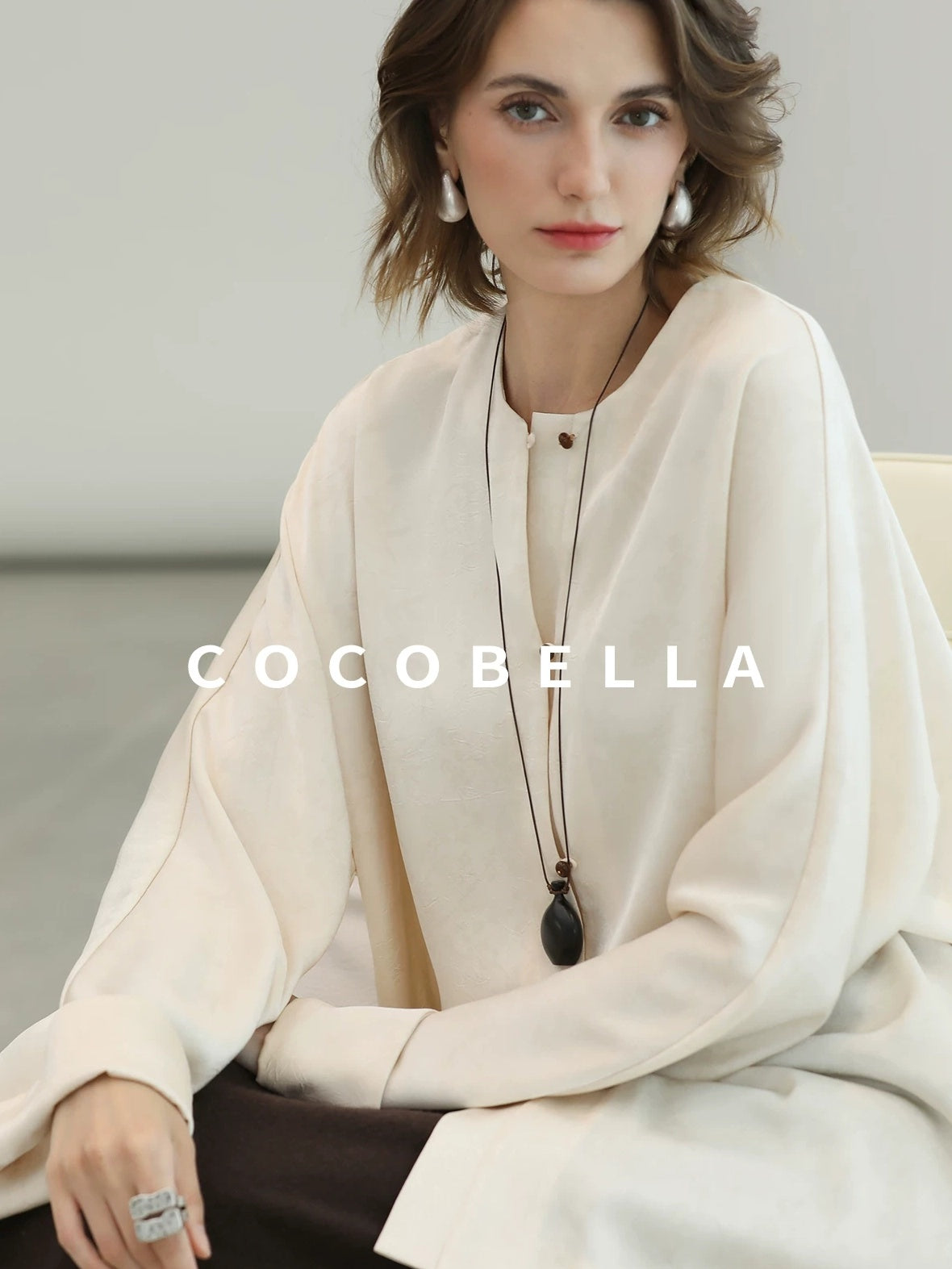 COCOBELLA Chinese Loose Button Long Sleeve Round Neck Midlength Casual Work T-Shirts