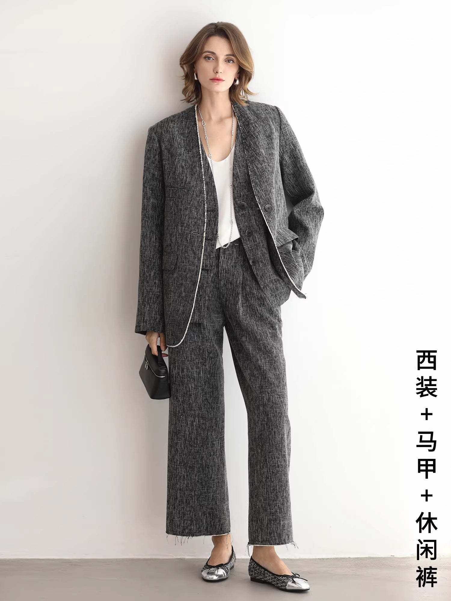 COCOBELLA_Collarless_Frayed_Hem_Office_Straight_Fit_Single_Button_Women_Work_Blazers_MISSTT