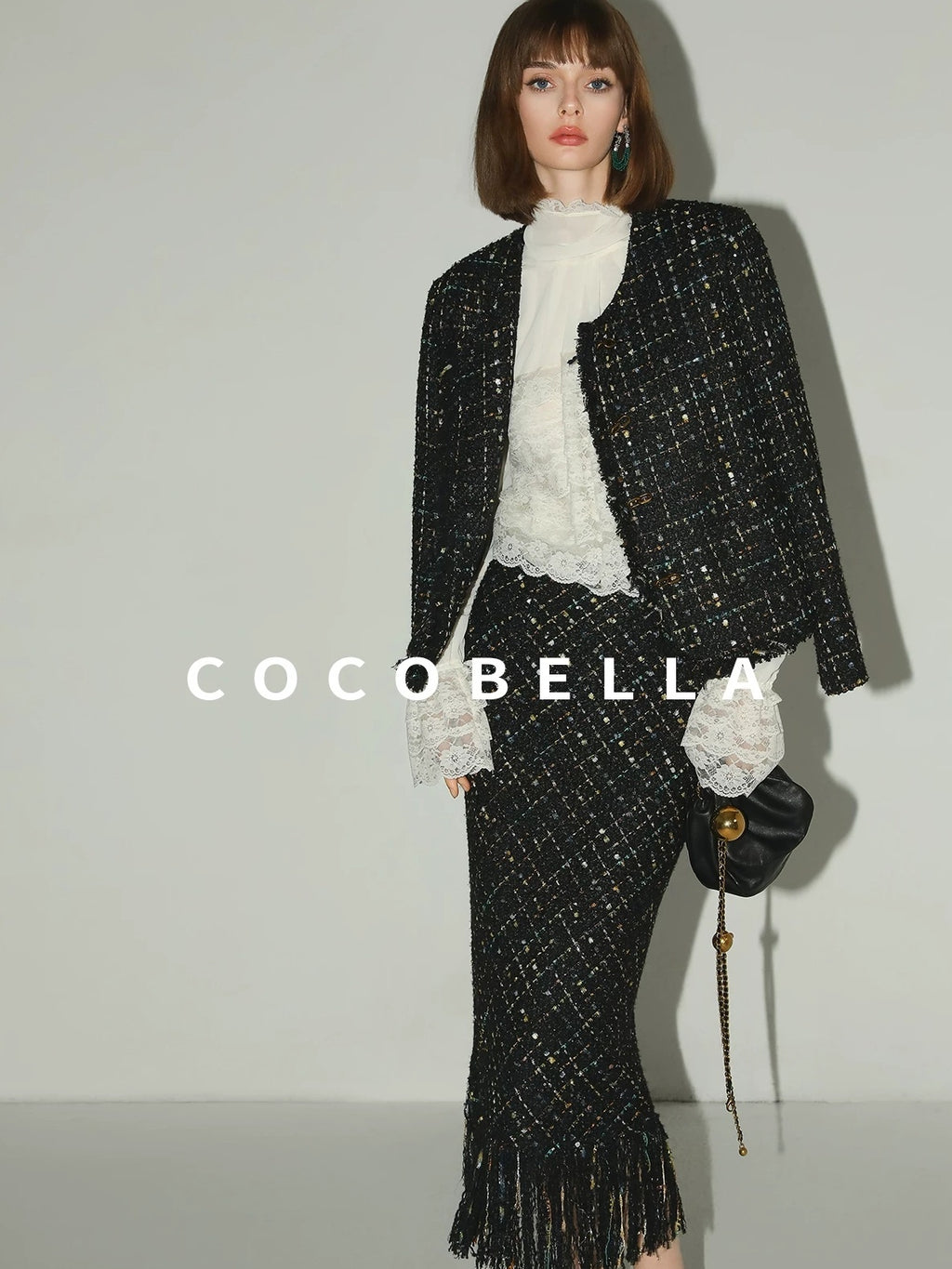 COCOBELLA Collarless Fringe Pocket Metal Button Straight Fit Ladylike Office Blazers