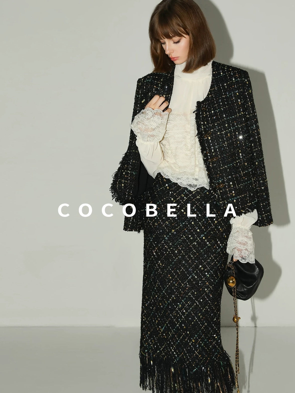 COCOBELLA Collarless Fringe Pocket Metal Button Straight Fit Ladylike Office Blazers