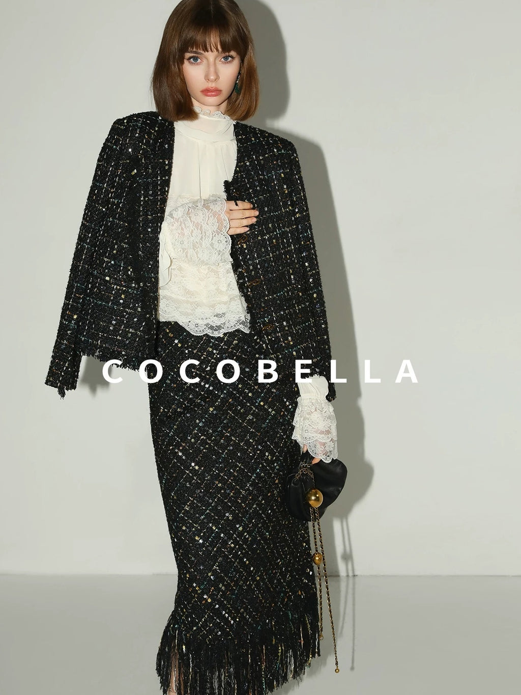 COCOBELLA Collarless Fringe Pocket Metal Button Straight Fit Ladylike Office Blazers
