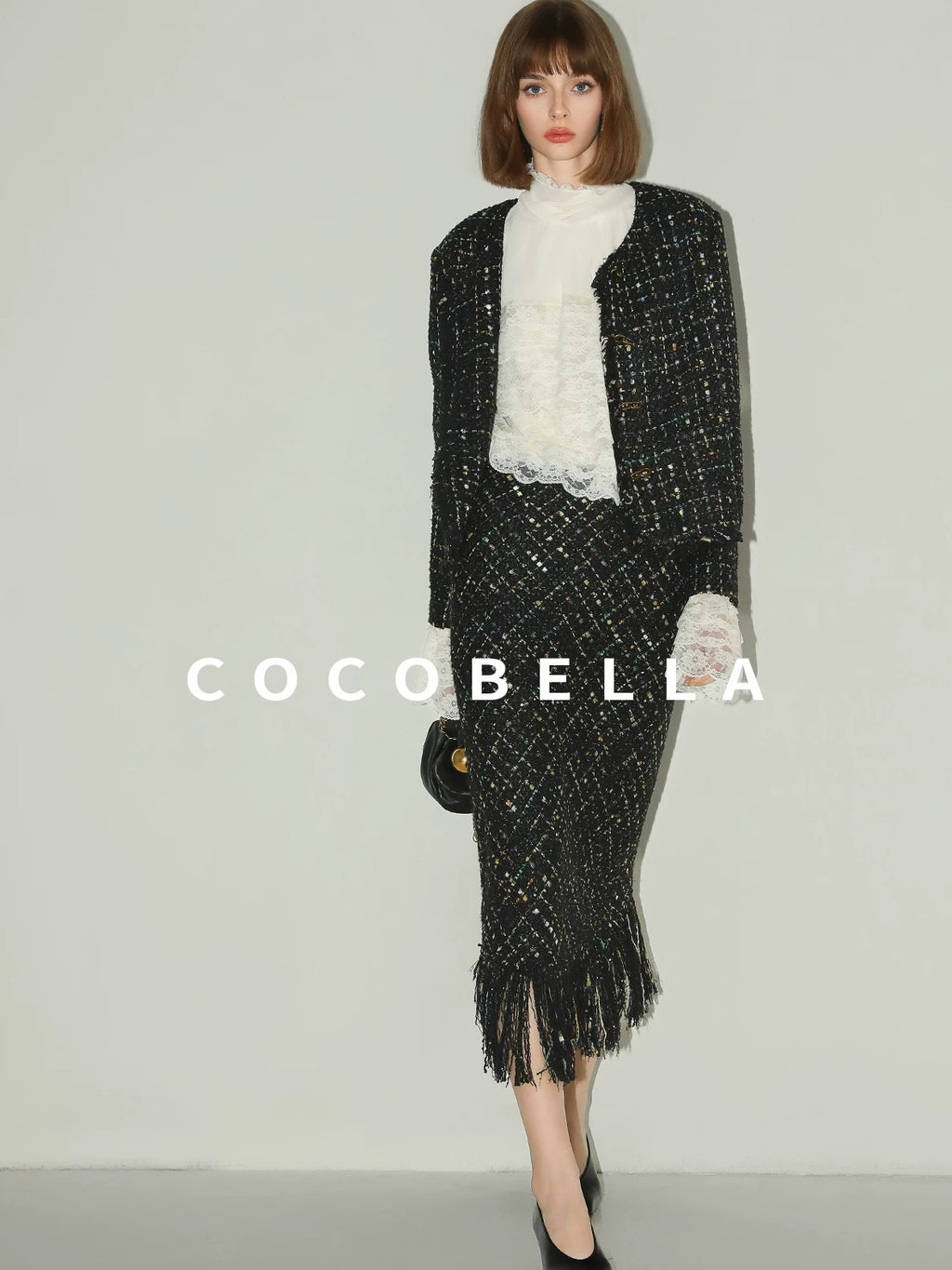 COCOBELLA Collarless Fringe Pocket Metal Button Straight Fit Ladylike Office Blazers