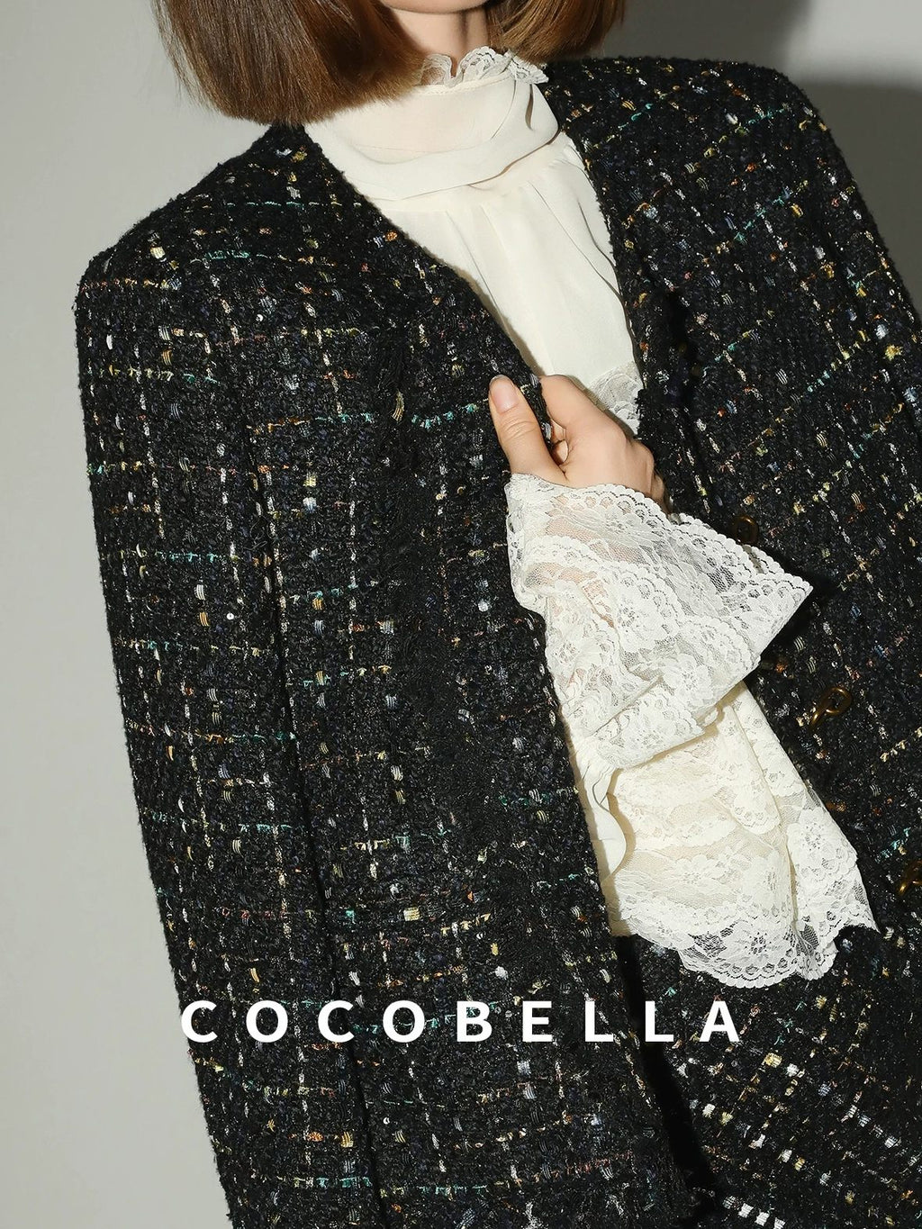 COCOBELLA Collarless Fringe Pocket Metal Button Straight Fit Ladylike Office Blazers