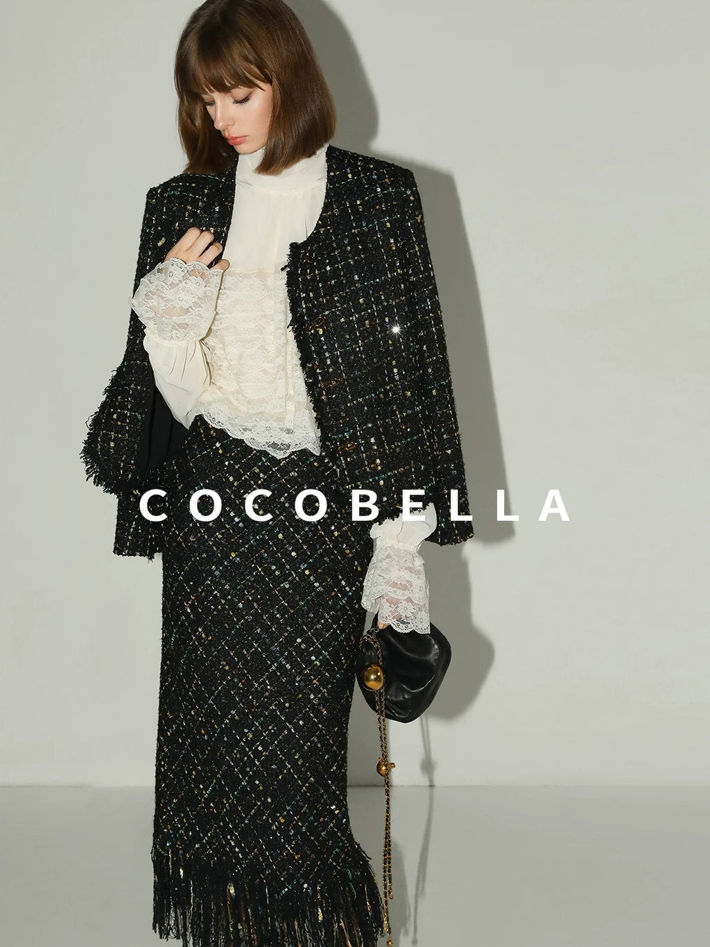 COCOBELLA Collarless Fringe Pocket Metal Button Straight Fit Ladylike Office Blazers