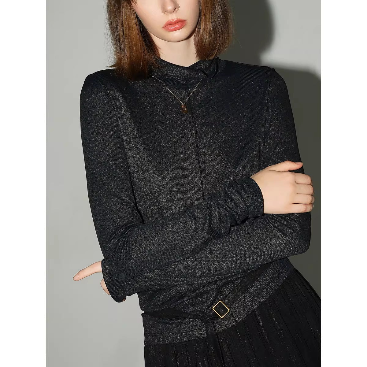 COCOBELLA_Comfort_Stretch_Slim_Fit_High_Neck_Long_Sleeve_Seam_Detail_Women_Office_Shirts_MISSTT