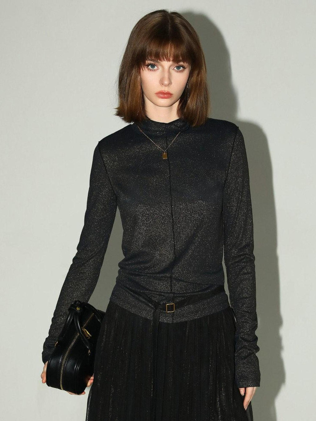 COCOBELLA Comfort Stretch Slim Fit High Neck Long Sleeve Seam Detail Women Office Shirts