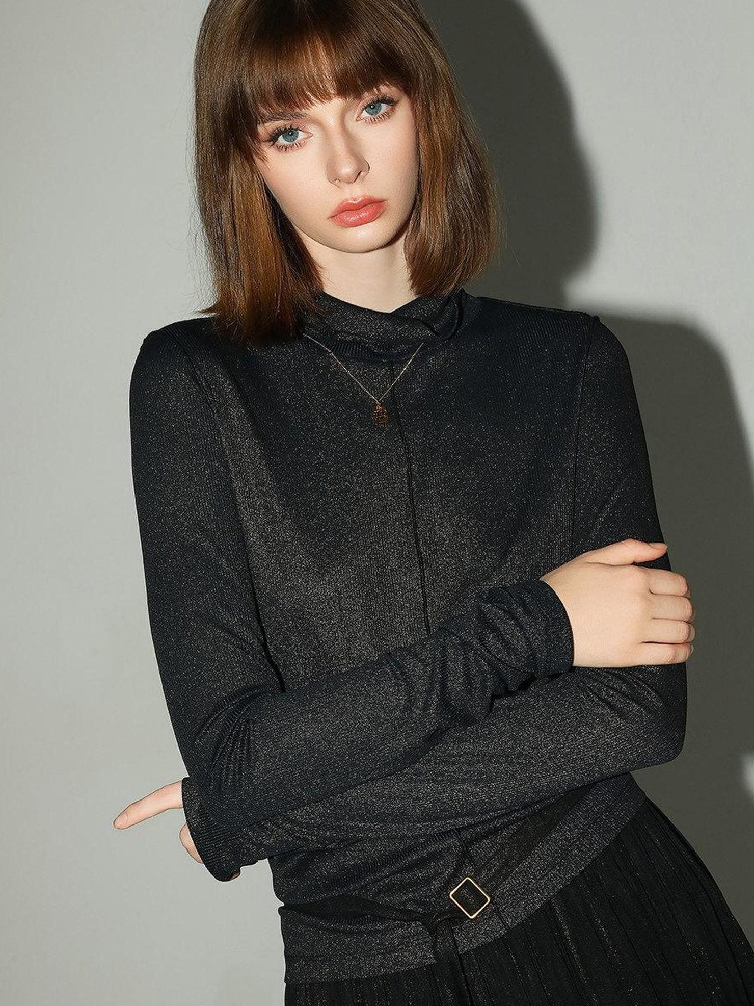 COCOBELLA Comfort Stretch Slim Fit High Neck Long Sleeve Seam Detail Women Office Shirts