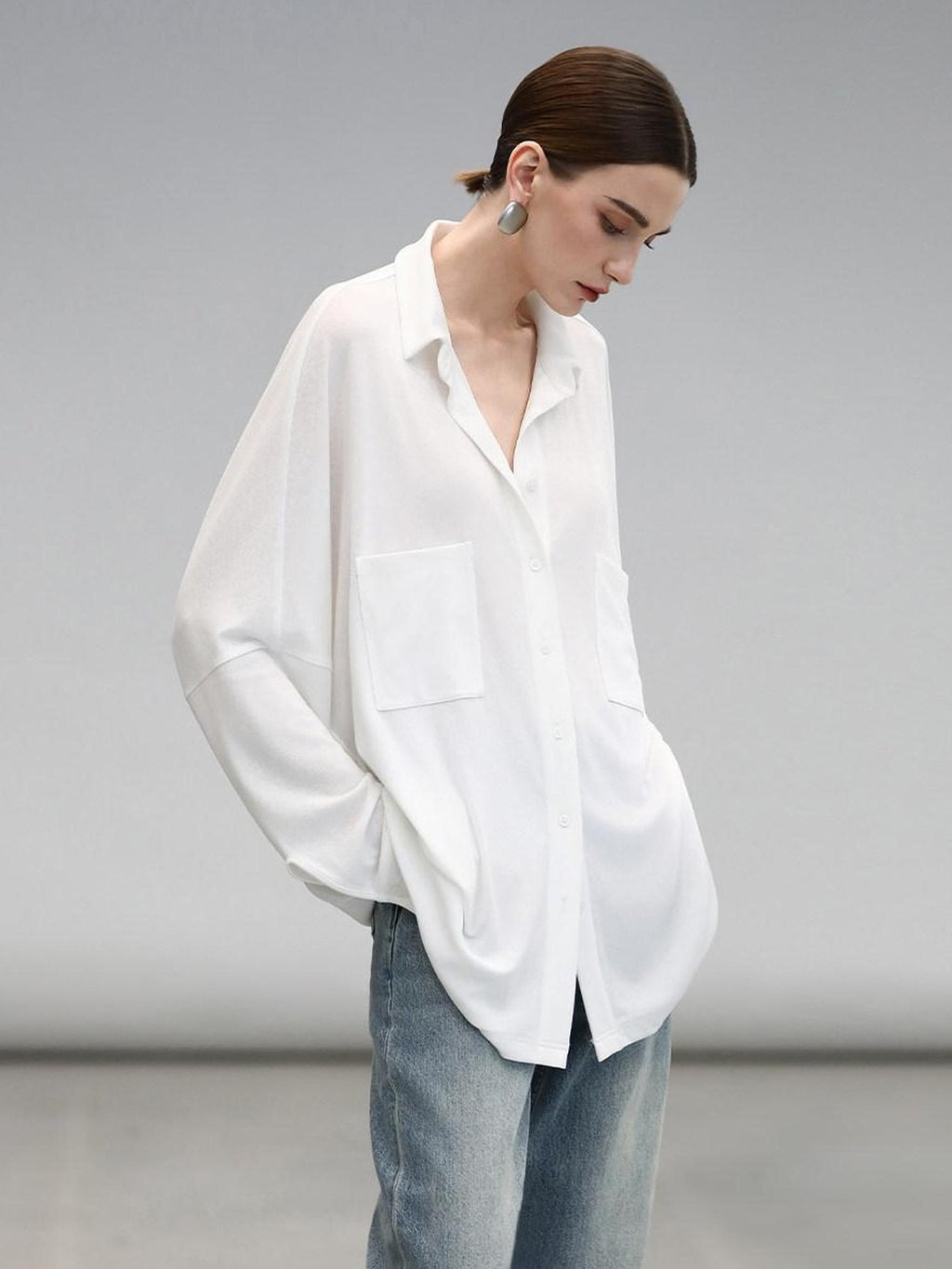 COCOBELLA Commuter Button Pocket Loose Fit Batwing Sleeve Collared Women Office Shirts