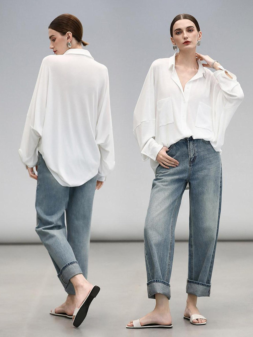 COCOBELLA Commuter Button Pocket Loose Fit Batwing Sleeve Collared Women Office Shirts