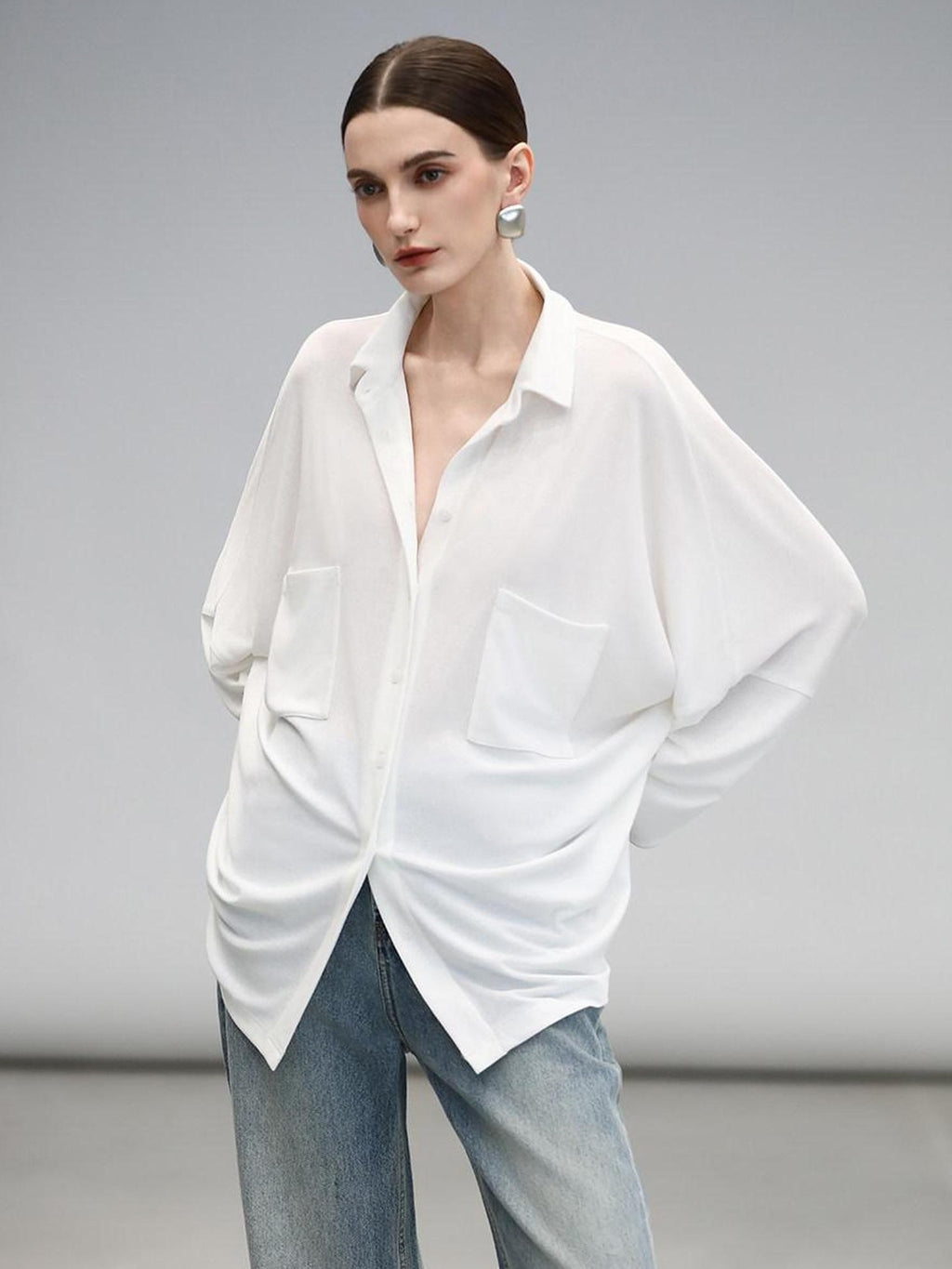 COCOBELLA Commuter Button Pocket Loose Fit Batwing Sleeve Collared Women Office Shirts