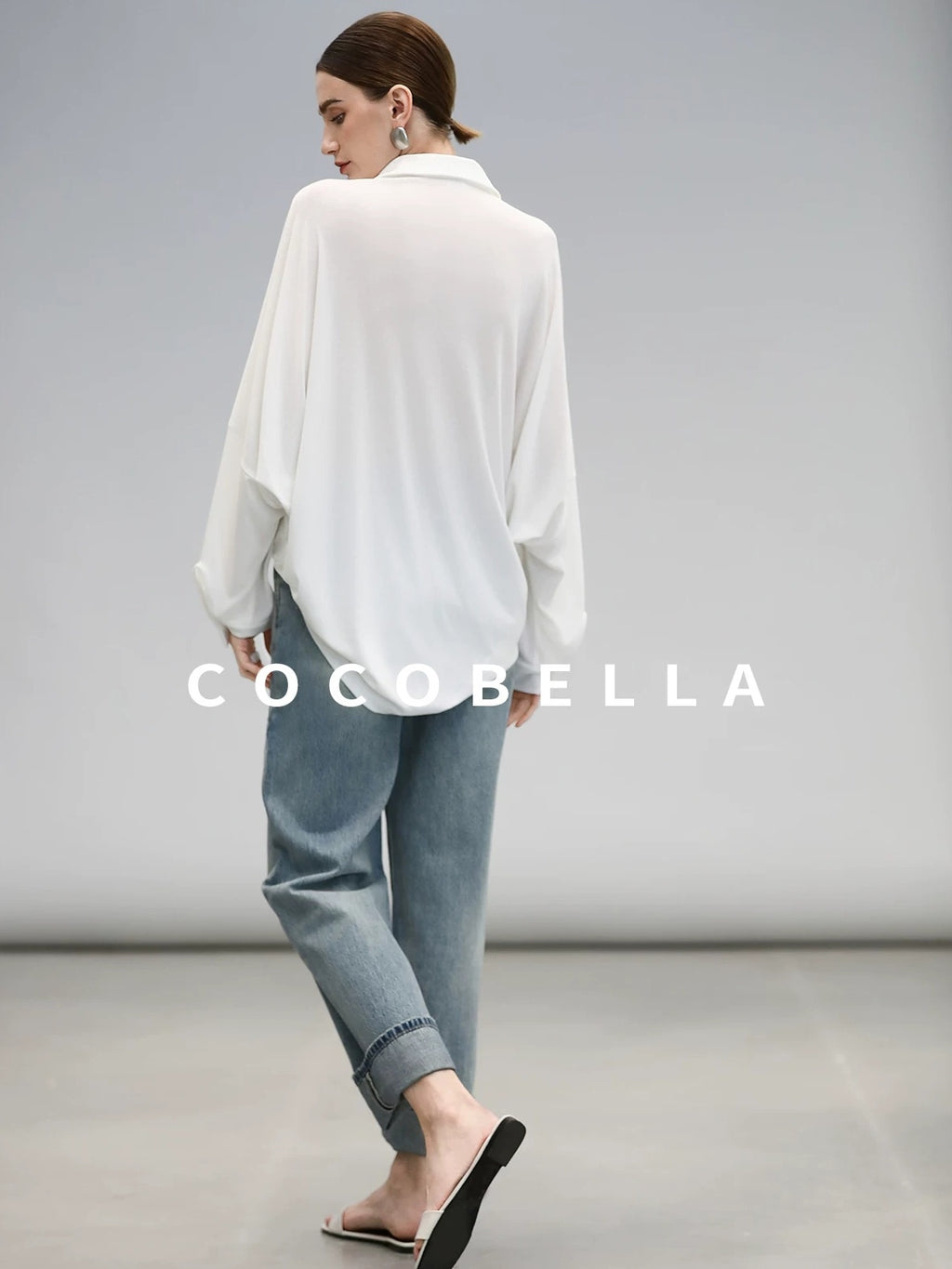 COCOBELLA Commuter Button Pocket Loose Fit Batwing Sleeve Collared Women Office Shirts