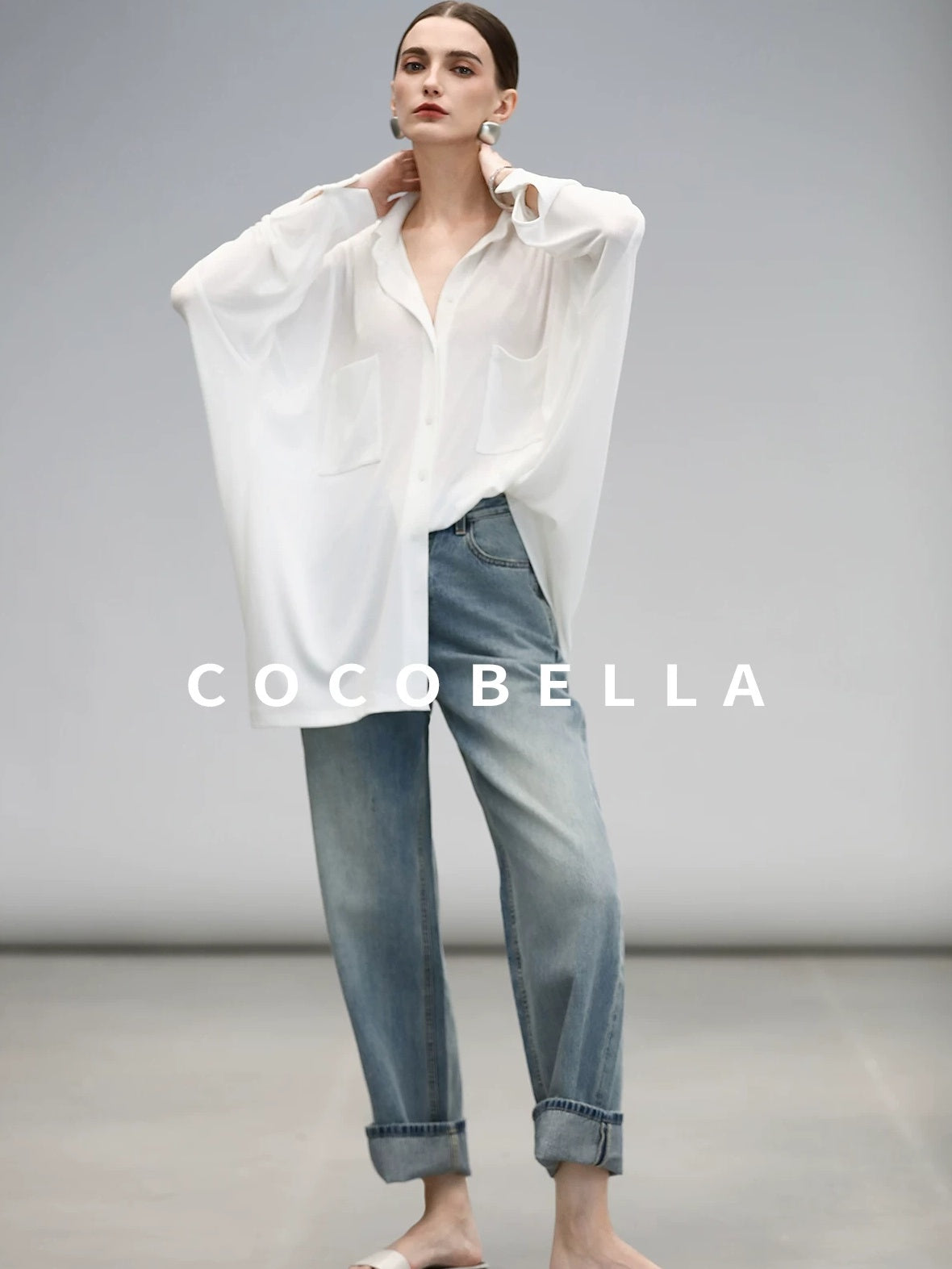 COCOBELLA Commuter Button Pocket Loose Fit Batwing Sleeve Collared Women Office Shirts