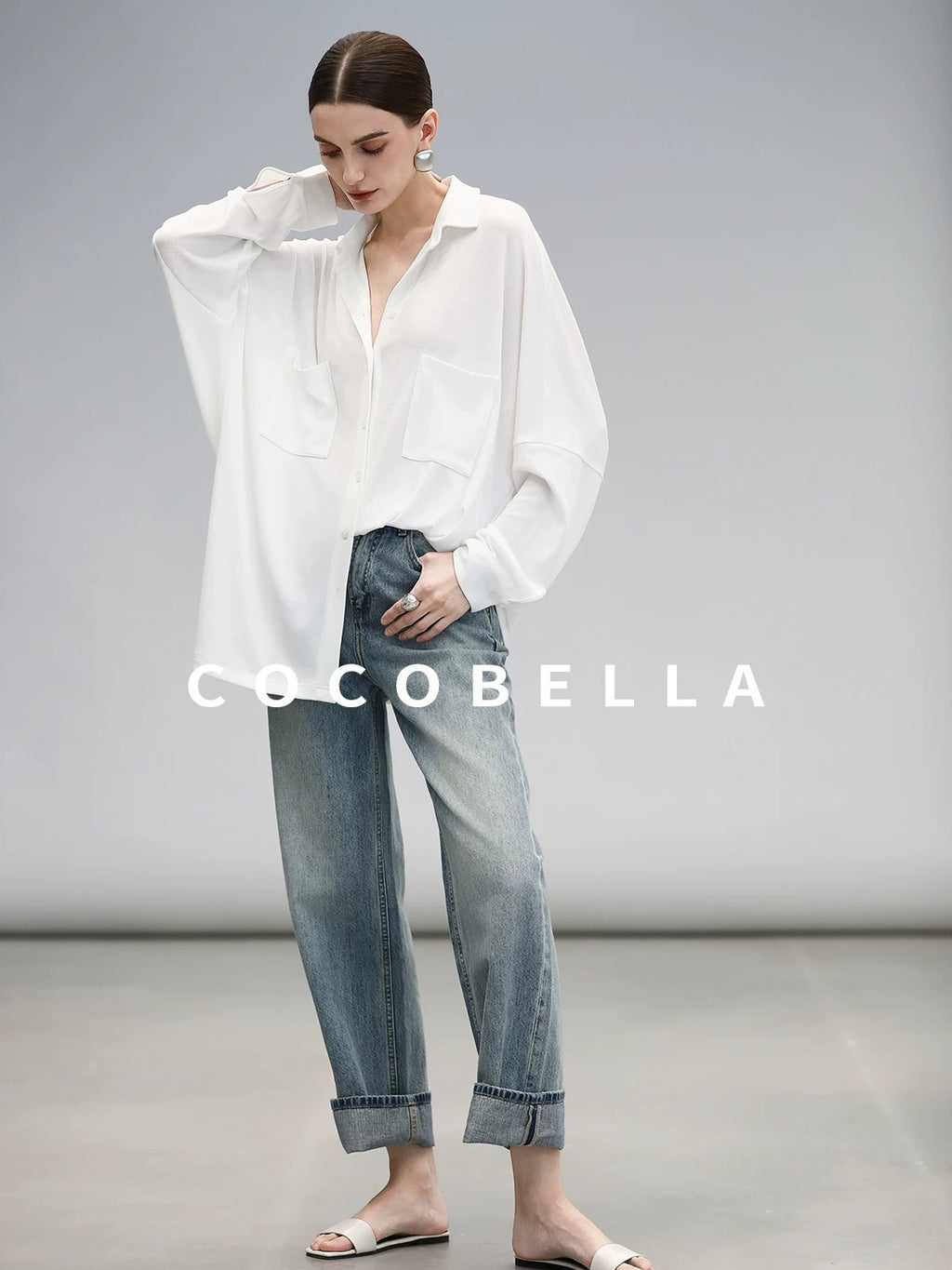 COCOBELLA Commuter Button Pocket Loose Fit Batwing Sleeve Collared Women Office Shirts