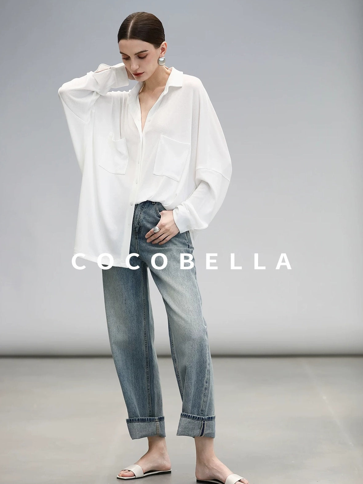 COCOBELLA Commuter Button Pocket Loose Fit Batwing Sleeve Collared Women Office Shirts