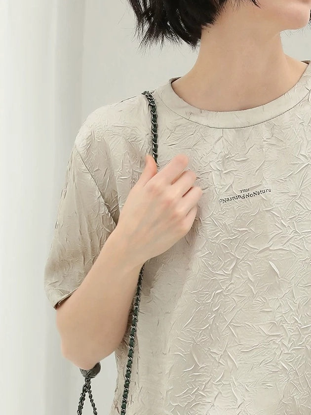 COCOBELLA Commuter Pleated Straight Fit Crew Neck Short Sleeve Women Letter Print T-Shirts