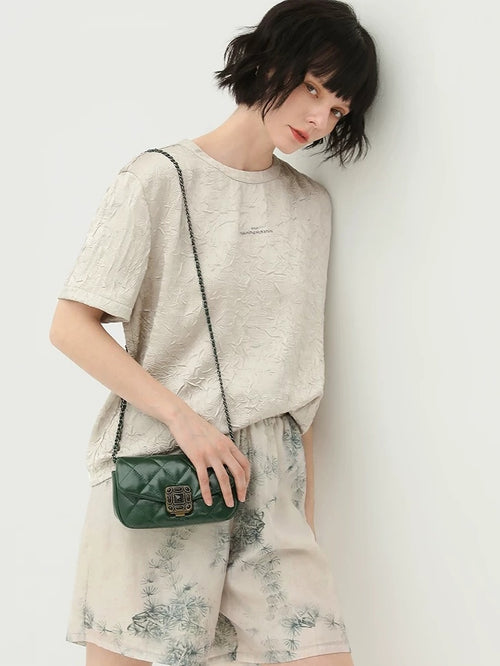 COCOBELLA Commuter Pleated Straight Fit Crew Neck Short Sleeve Women Letter Print T-Shirts