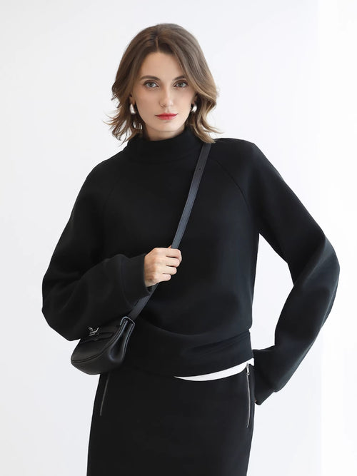 COCOBELLA_Cotton_Blend_Straight_Fit_Mock_Neck_Commuter_Classic_Black_Sweatshirts_MISSTT