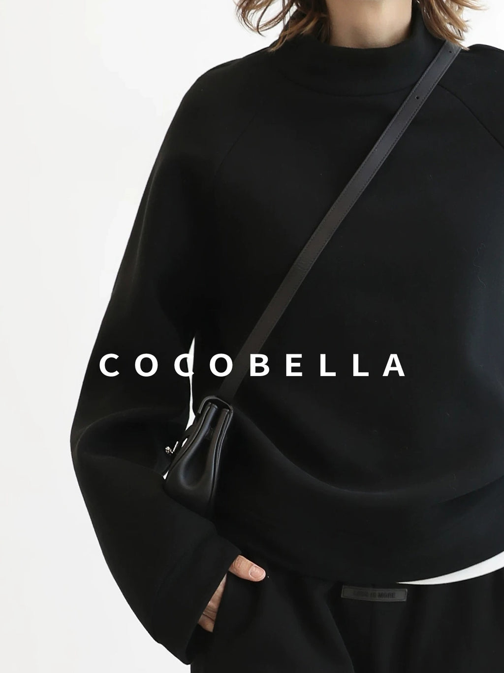 COCOBELLA Cotton Blend Straight Fit Mock Neck Commuter Classic Black Sweatshirts