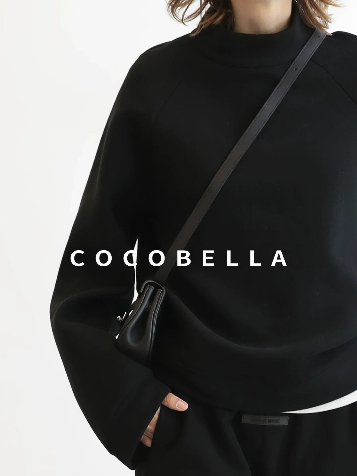 COCOBELLA Cotton Blend Straight Fit Mock Neck Commuter Classic Black Sweatshirts