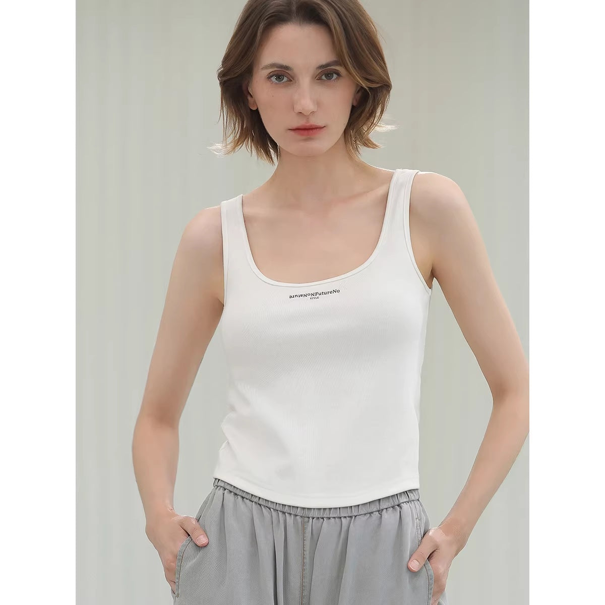 COCOBELLA_Cotton_Blend_Street_Slim_U_Neck_Letter_Print_Women_Tank_Top_Tops_MISSTT