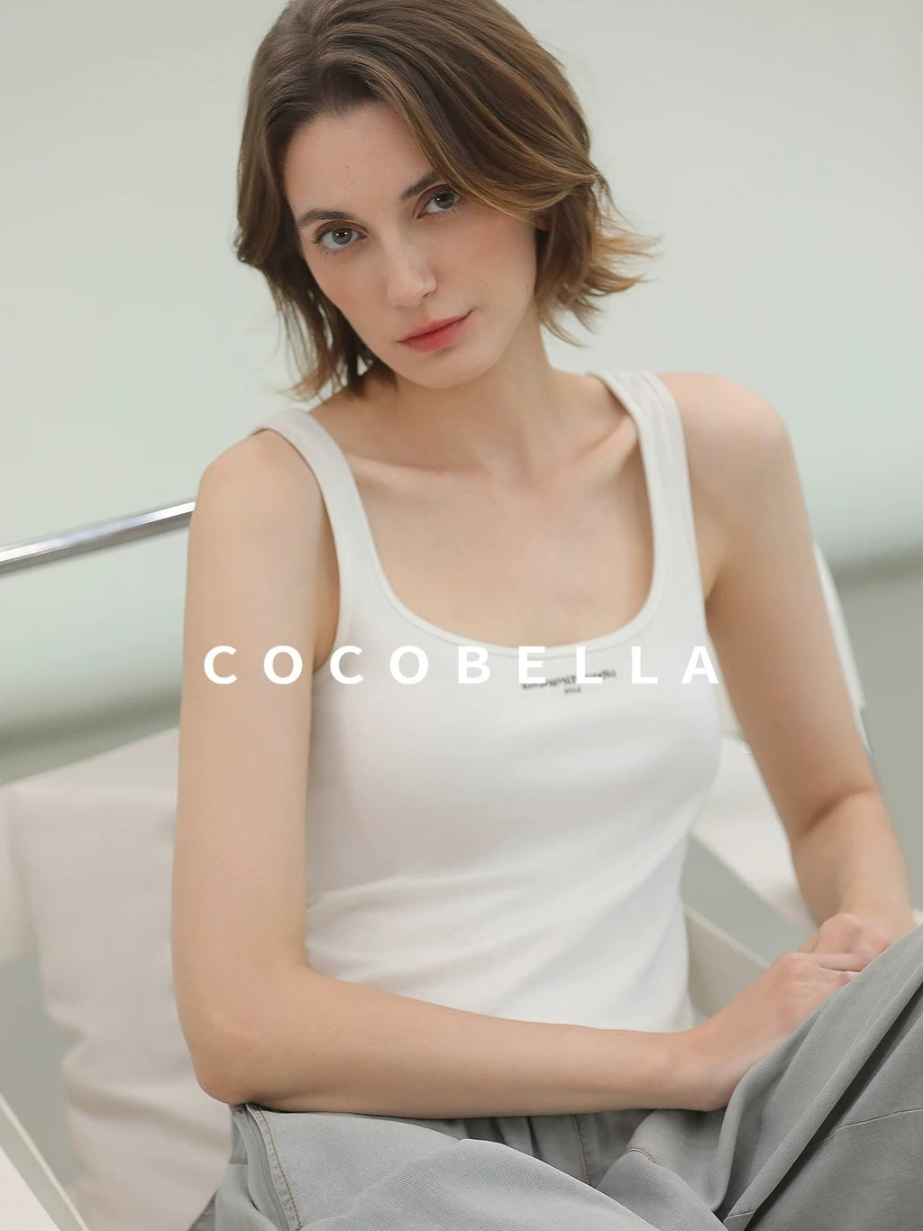 COCOBELLA Cotton Blend Street Slim U Neck Letter Print Women Tank Top Tops