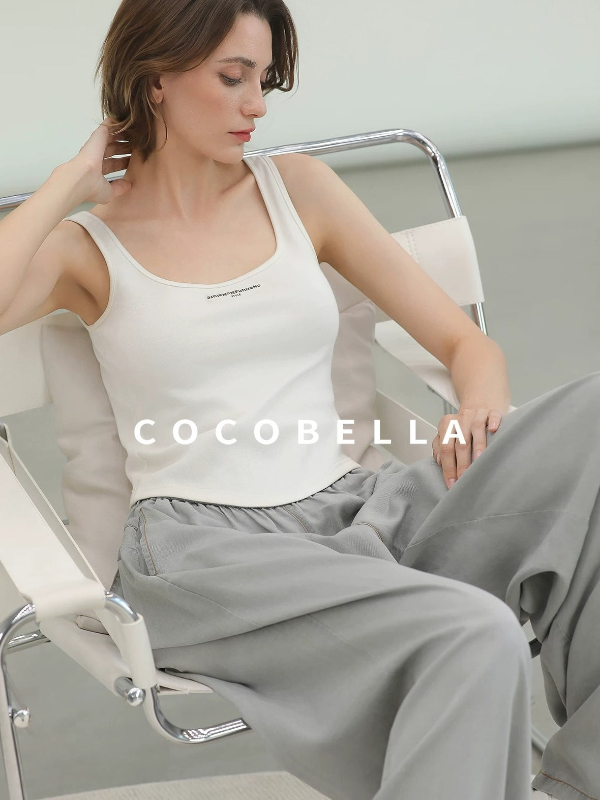 COCOBELLA Cotton Blend Street Slim U Neck Letter Print Women Tank Top Tops