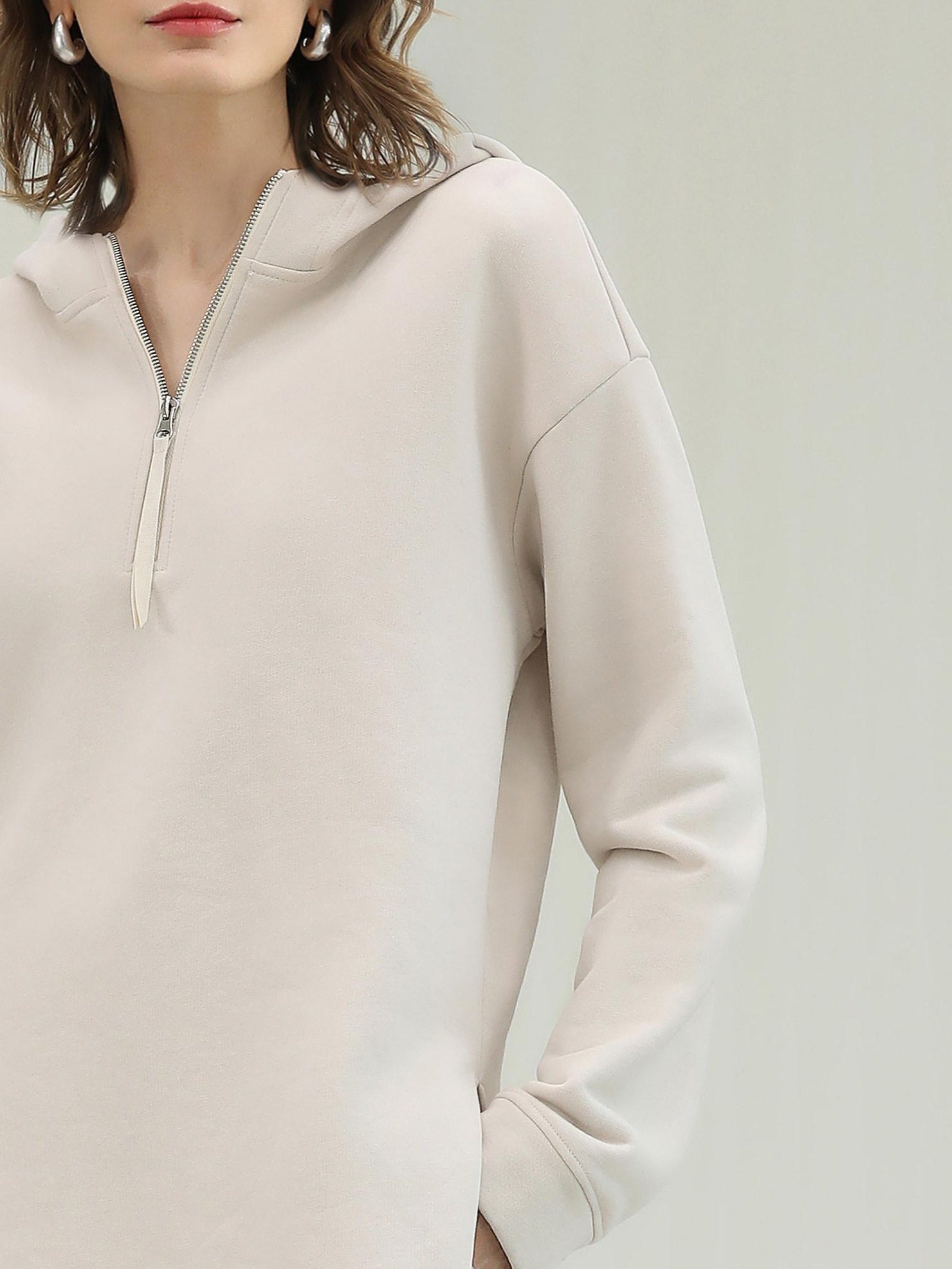 COCOBELLA Cotton Rich Straight Midlength Commuter Hooded Sweatshirt Hoodies