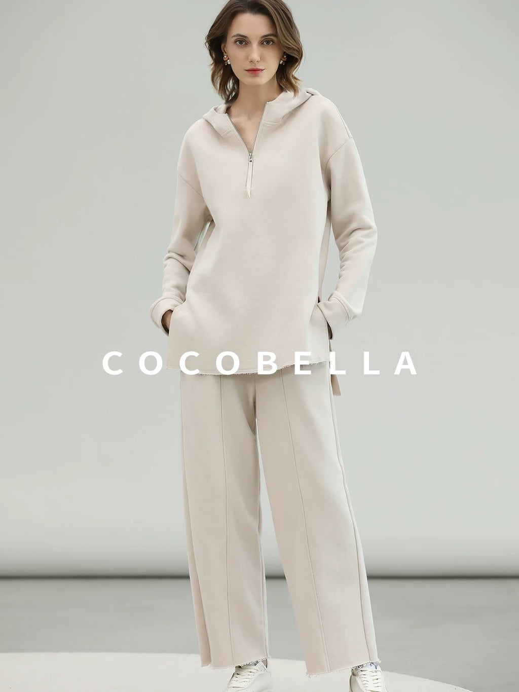 COCOBELLA Cotton Rich Straight Midlength Commuter Hooded Sweatshirt Hoodies