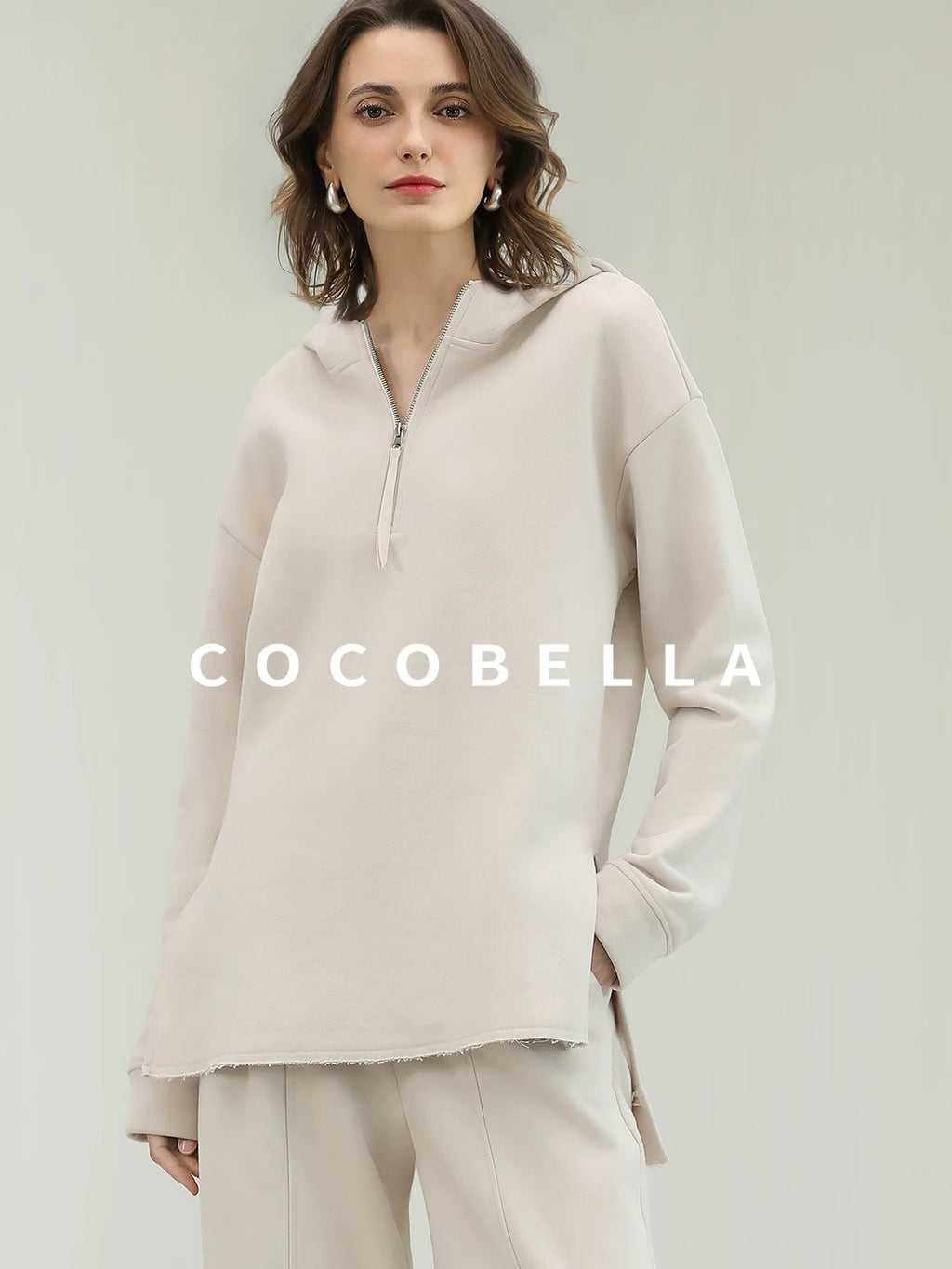 COCOBELLA Cotton Rich Straight Midlength Commuter Hooded Sweatshirt Hoodies