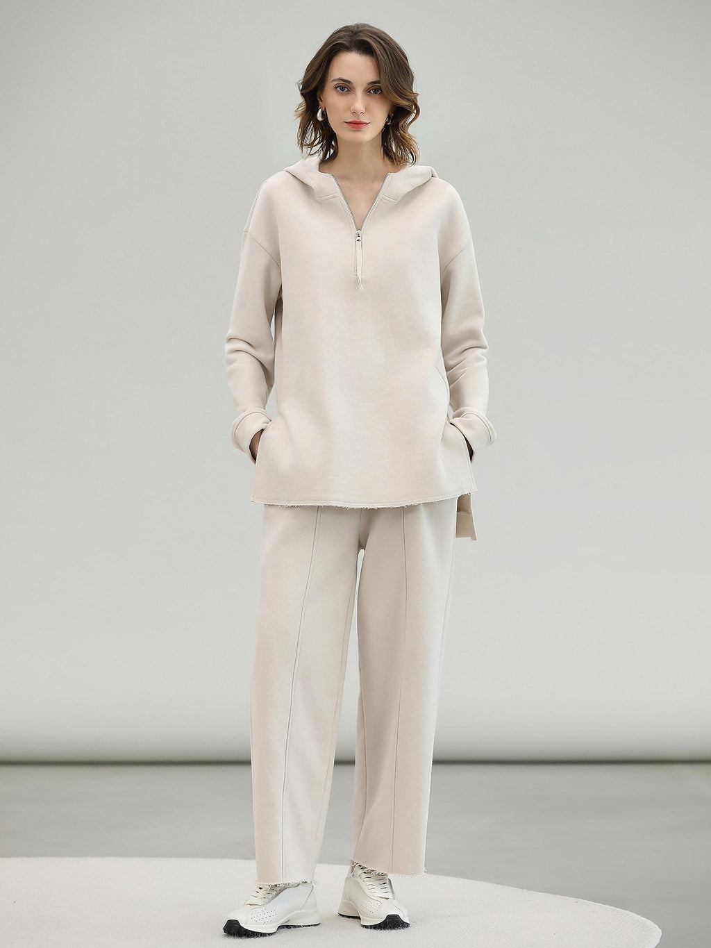 COCOBELLA Cotton Rich Straight Midlength Commuter Hooded Sweatshirt Hoodies